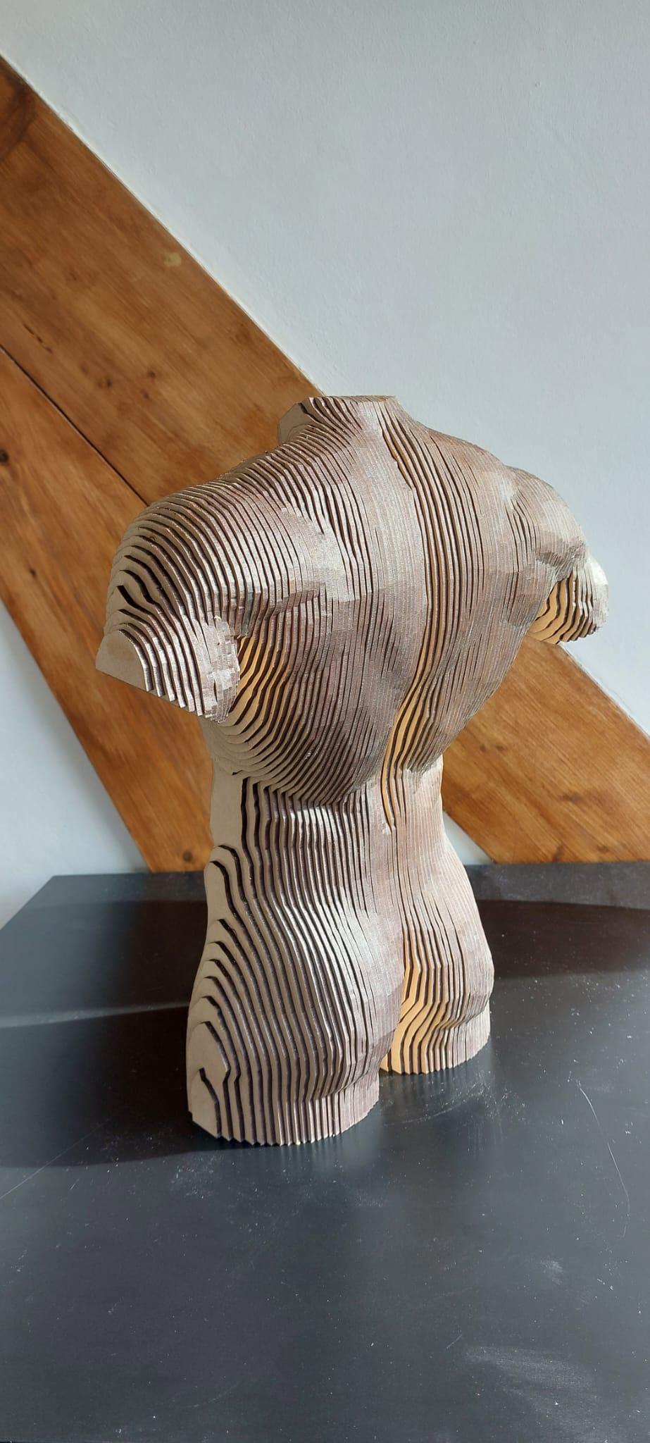 Contemporary Wood Male Torso Sculpture MDF  For Sale