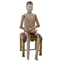 Vintage Wood Mannequin from Kanton, China circa 1900 Original Painting