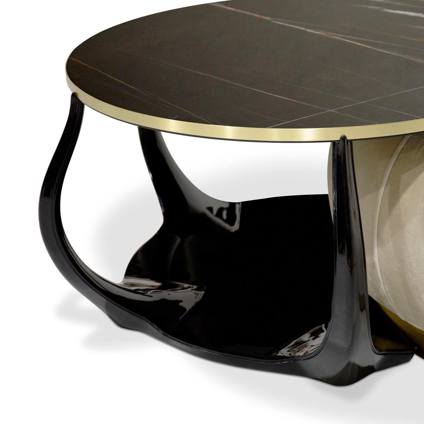 Wood, Marble and Velvet Coffee Table 