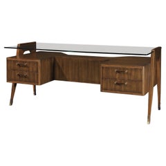 Wood Mid-Century Modern Style Arezzo Desk with Floating Crystal Top