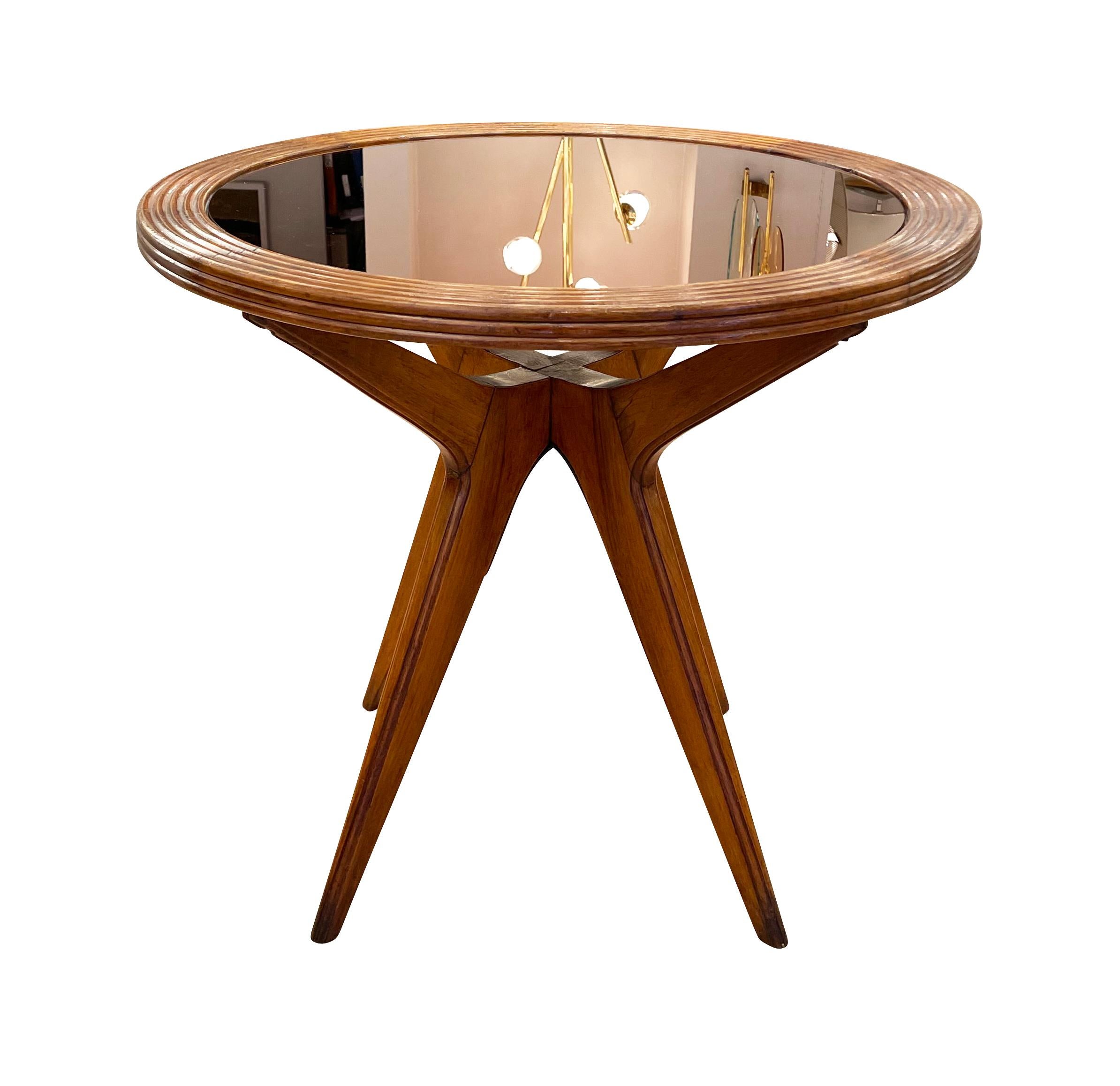Wood Mid-Century Side Table with Mirrored Top In Good Condition In New York, NY
