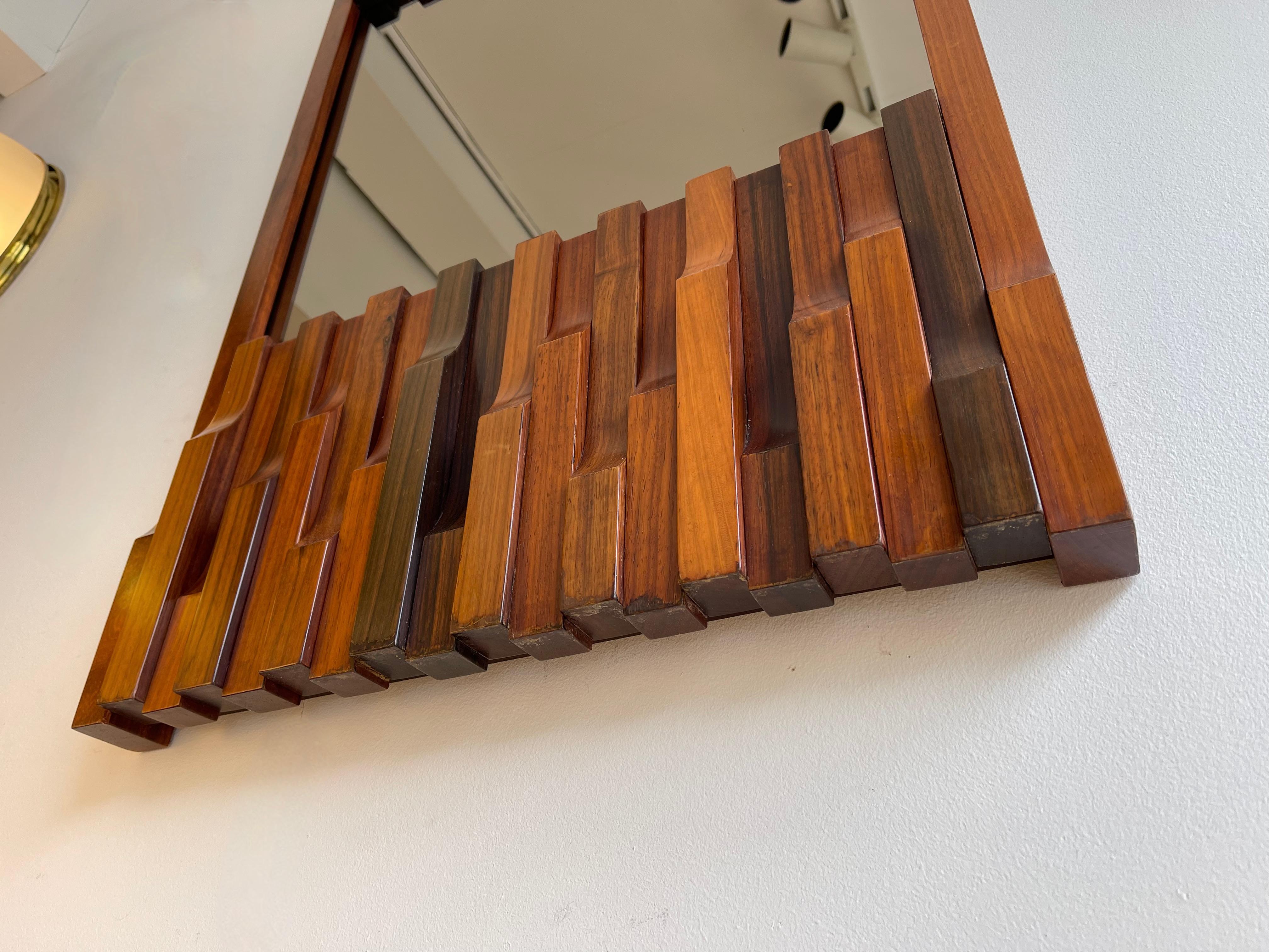 Wood Mirror by Luciano Frigerio. Italy, 1970s For Sale 4