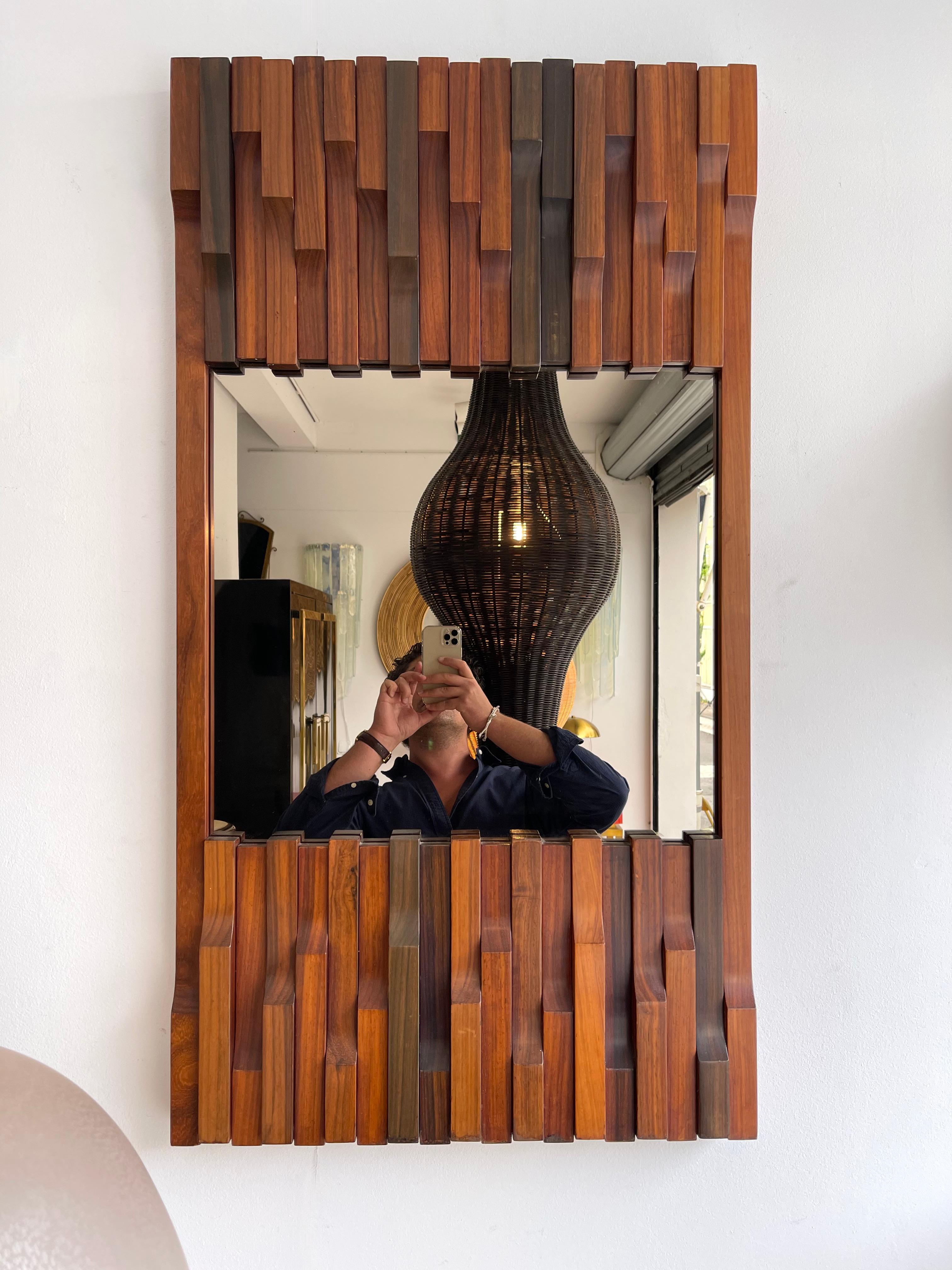 Mid-Century Modern Wood Mirror by Luciano Frigerio. Italy, 1970s For Sale
