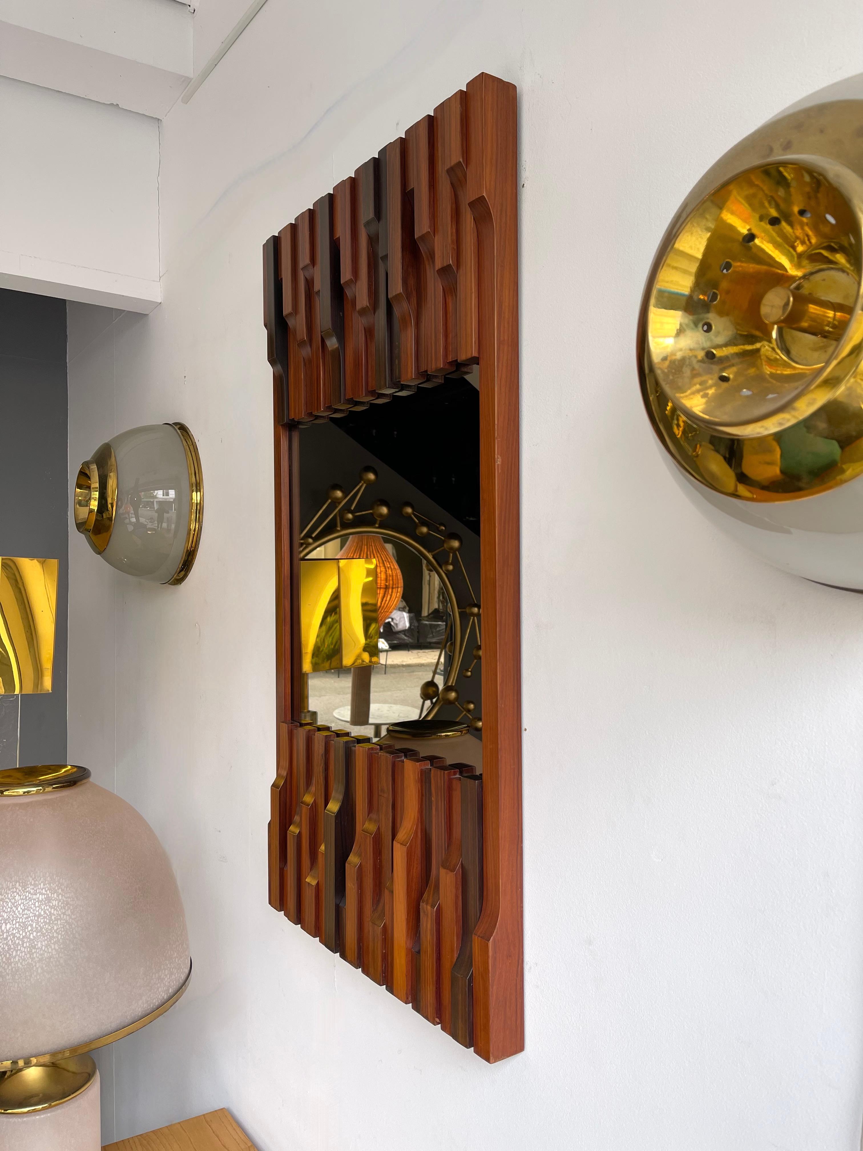 Italian Wood Mirror by Luciano Frigerio. Italy, 1970s For Sale