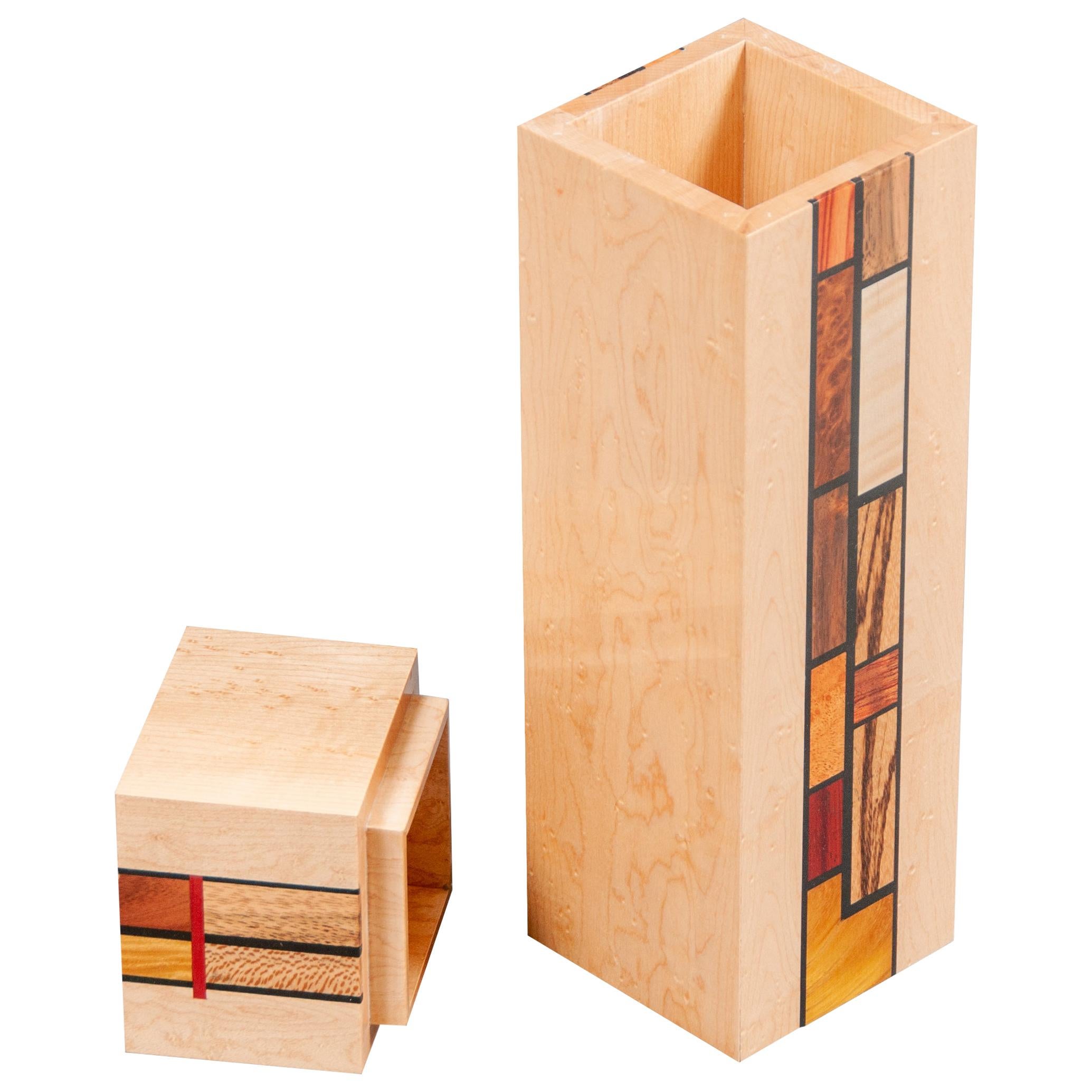 Wood Mosaic Mondrian Inspired Art Box For Sale