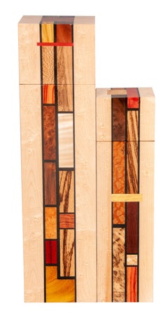 Wood Mosaic Mondrian Inspired Art Boxes