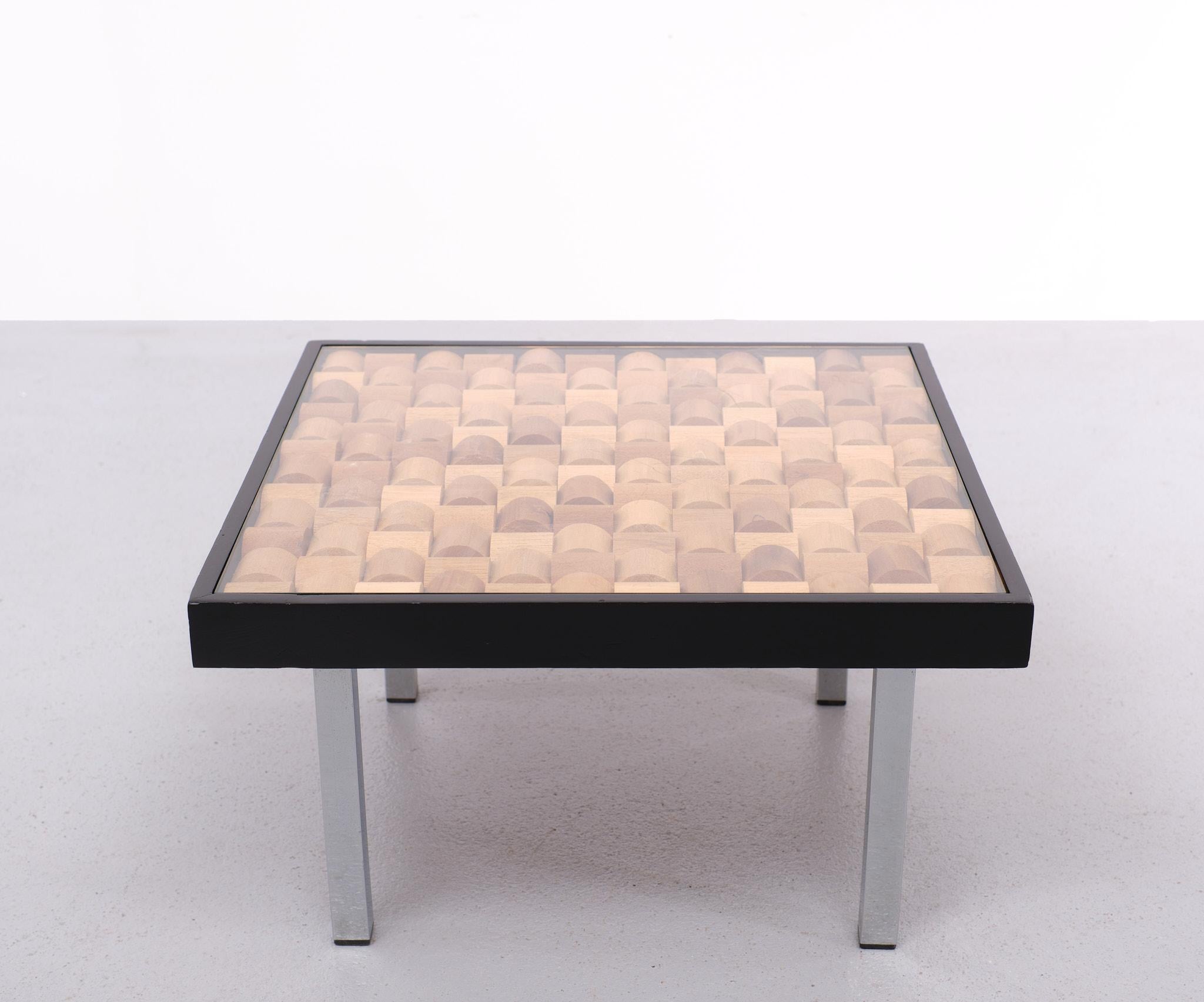 Dutch Wood Mosaic Side Table, 1970s, Holland For Sale