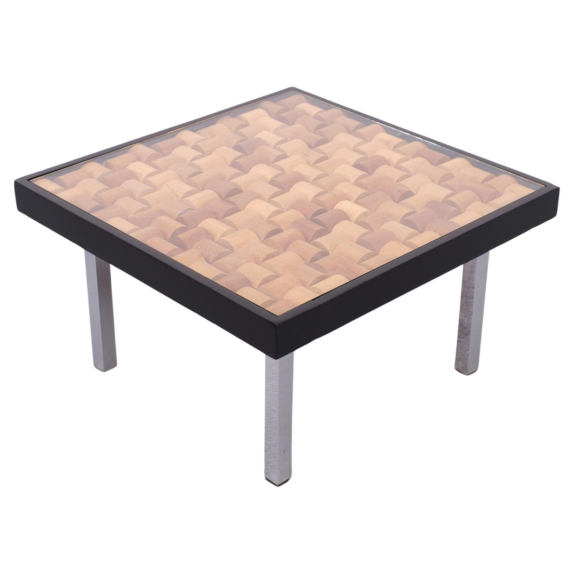 Wood Mosaic Side Table, 1970s, Holland For Sale