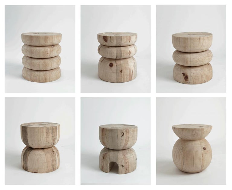 Wood Neru Stools 6 by Rebeca Cors For Sale 2