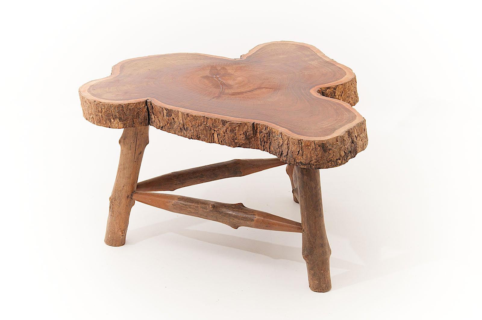 French Wood Organic Coffee Table, 1950, France, Brown Color, Polishes Oil Finished
