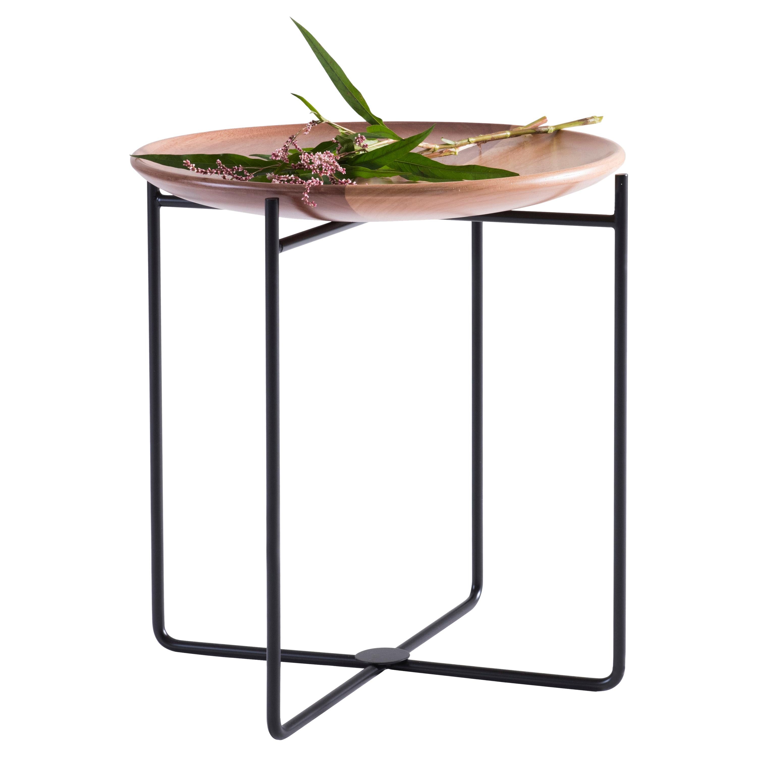 Otomana o mesa auxiliar "Wood" de madera natural y acero al carbono