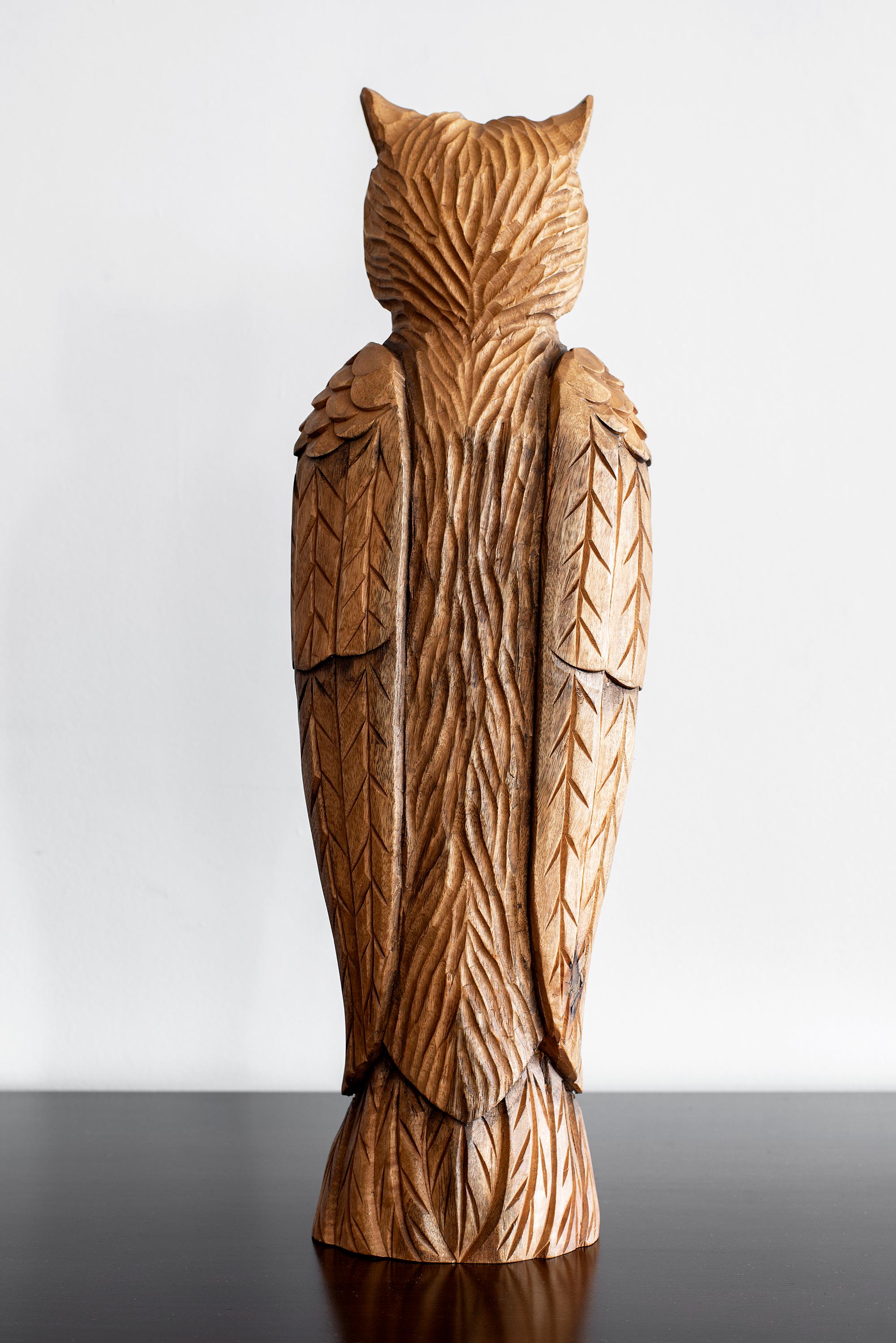 Carved Wood Owl Sculpture