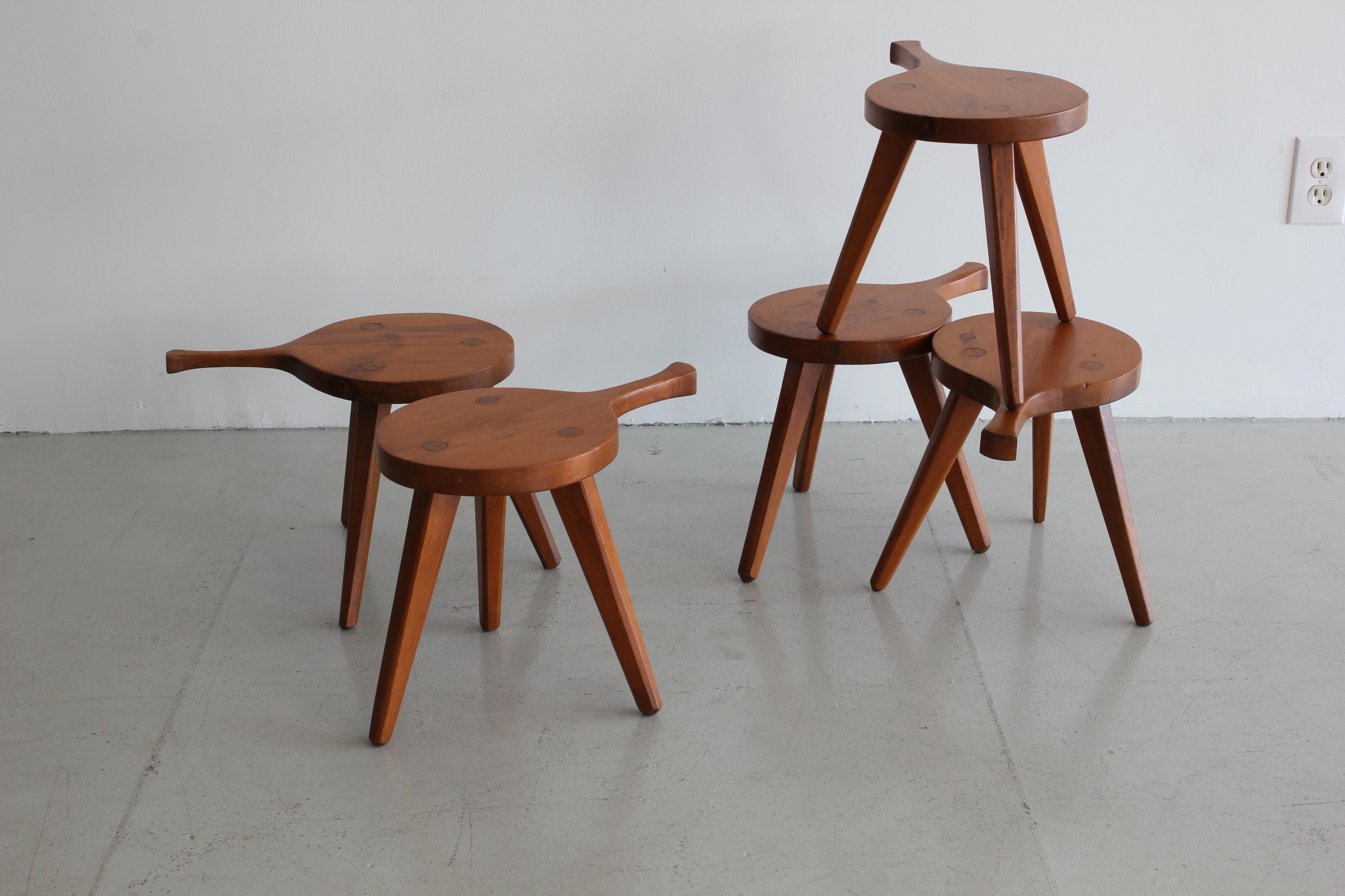 Wood Paddle Stools In Good Condition In Beverly Hills, CA