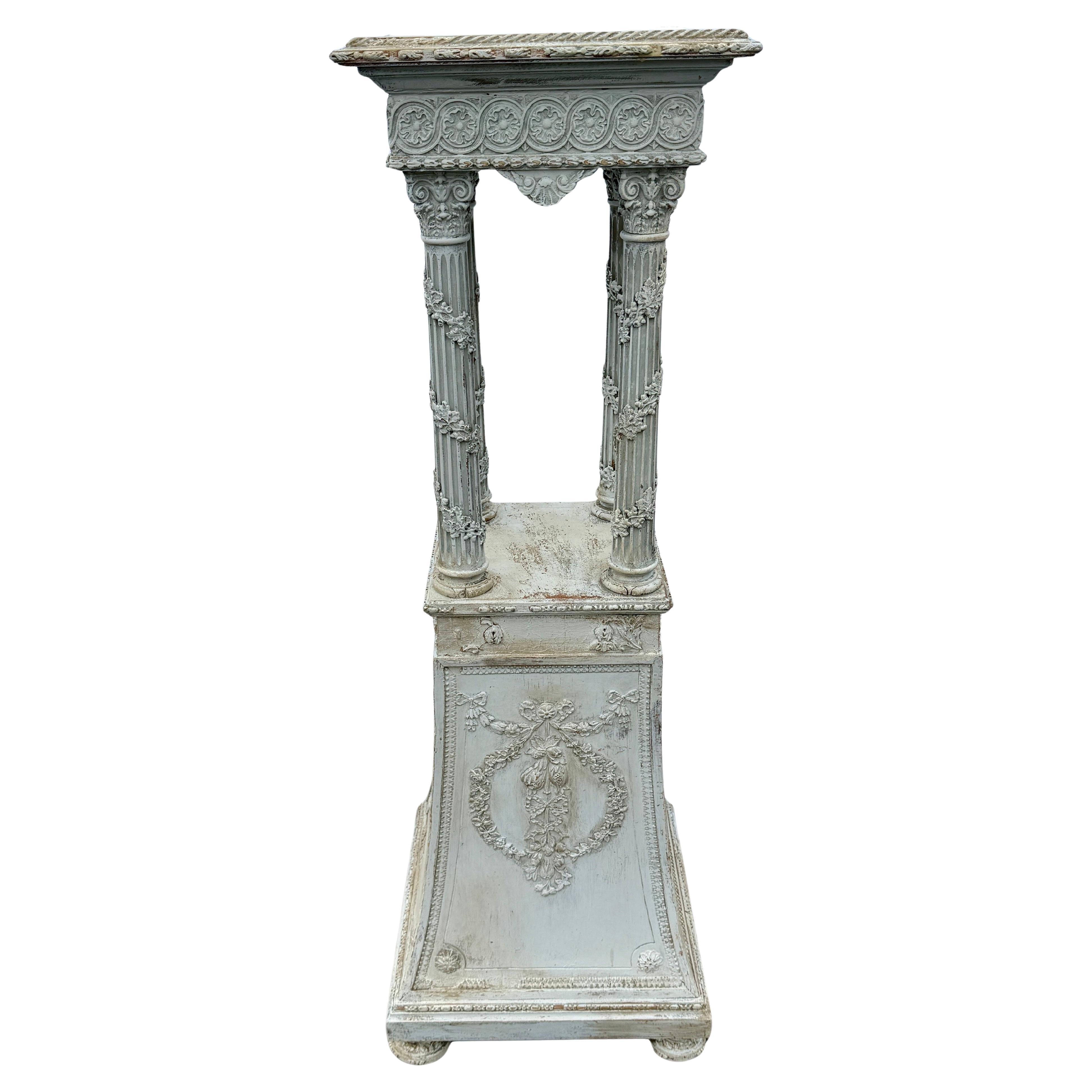 Wood Painted Gustavian Style Column Pedestal Statue Stand