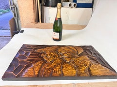 Wood Panel Hand Carved, Wall Decoration, France 1960 Signed Bérthelémé