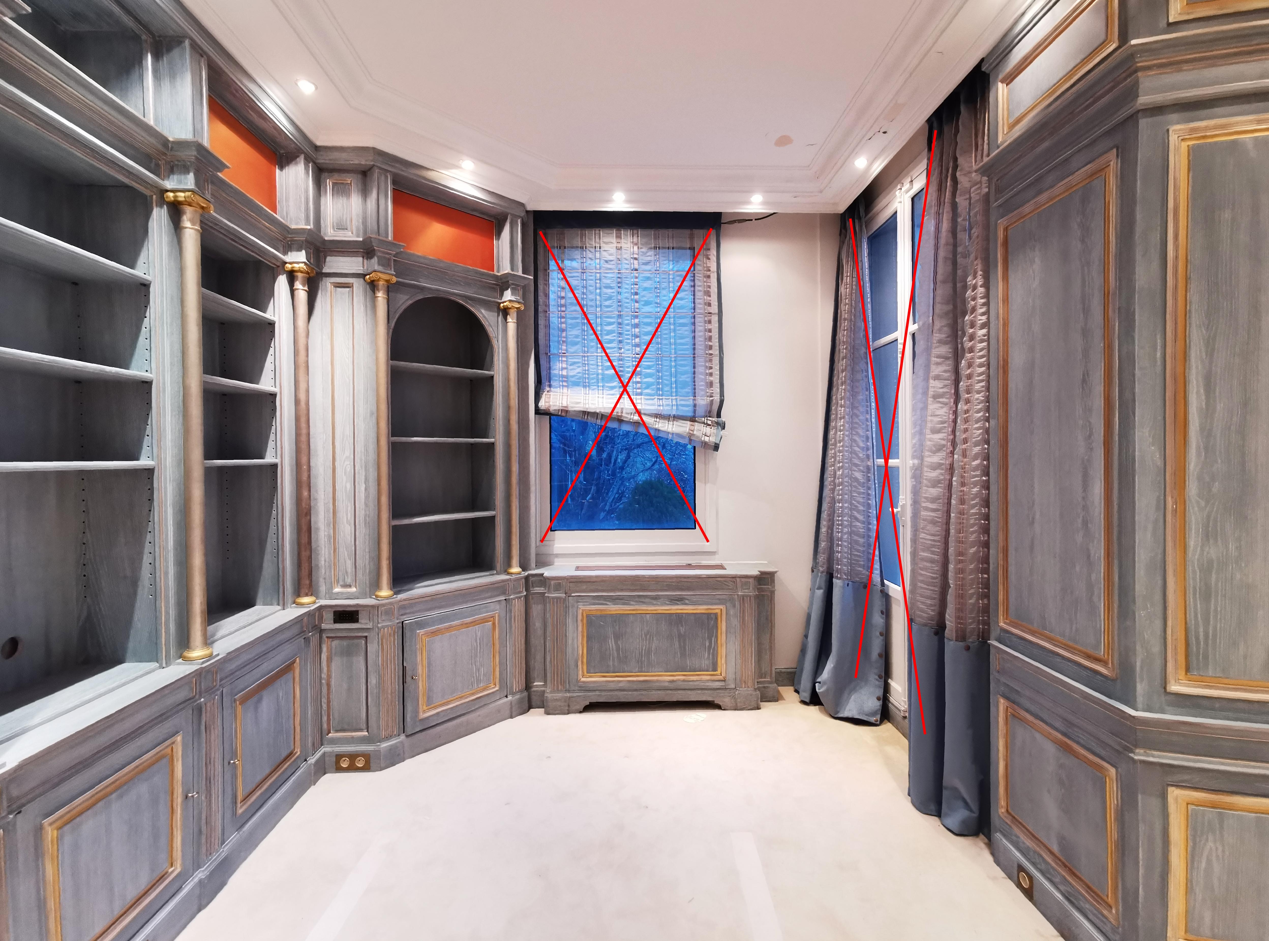 Wood Paneled Room with Trompe L'oeil Library Decoration, Late 20th Century For Sale 2