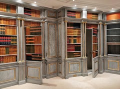 Holzgetäfelter Raum mit Trompe L'Oeil-Bibliotheksdekoration, Ende des 20.