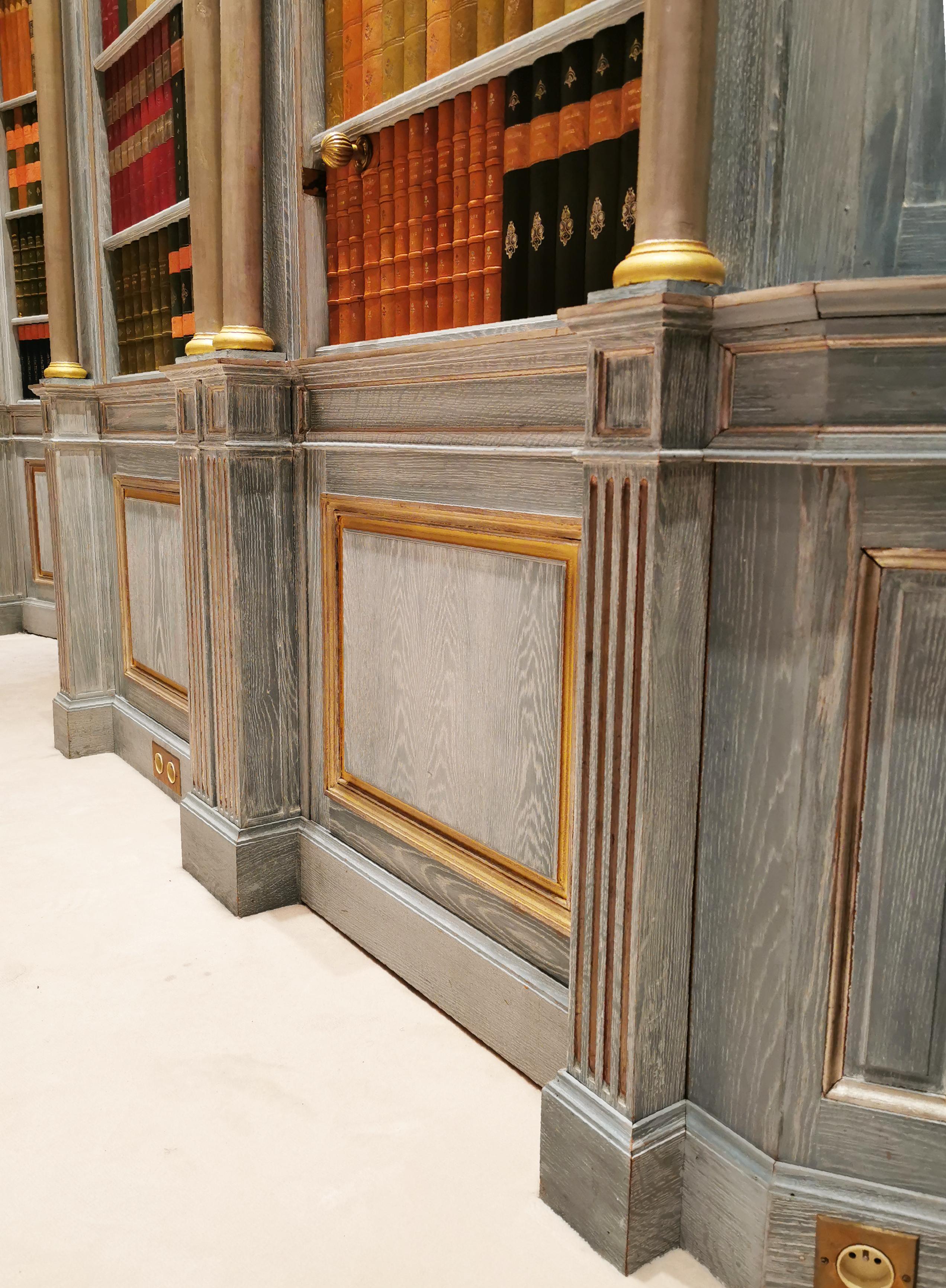 Louis XVI Wood Paneled Room with Trompe L'oeil Library Decoration, Late 20th Century For Sale