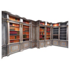 Wood Paneled Room with Trompe L'oeil Library Decoration, Late 20th Century