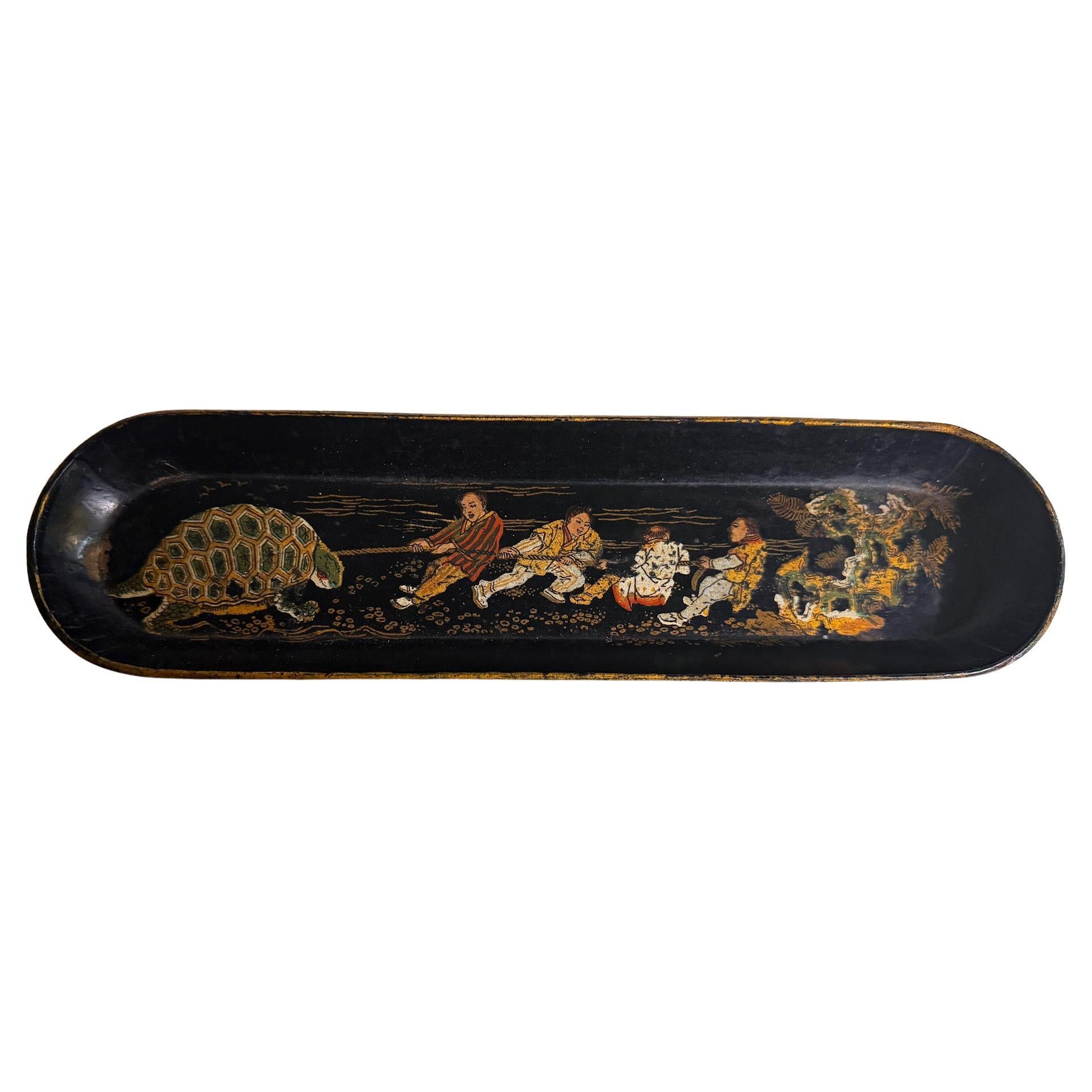 Stifthalter aus Holz, schwarz und goldfarben, Japan, 19. Jahrhundert