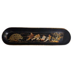 Vintage Wood Pen Holder, Black and gold Color Japan 19th Century