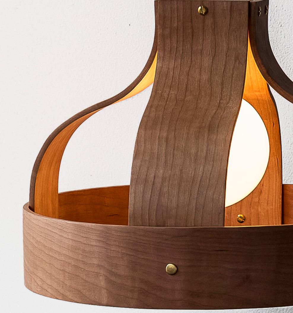 Modern Wood Pendant Light, Bound by Carnevale Studio, Cherry For Sale