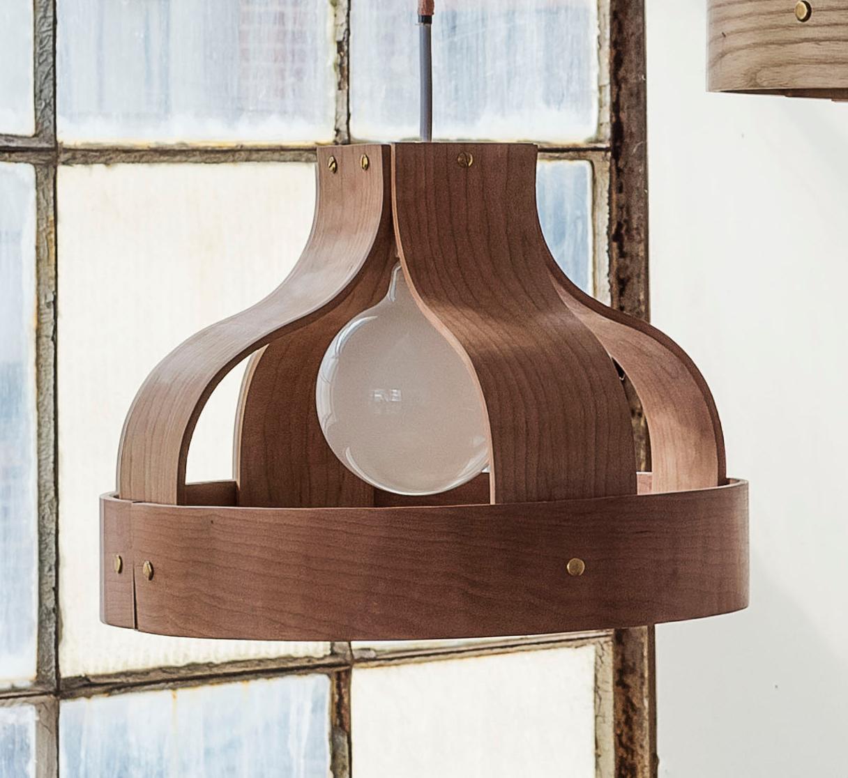 American Wood Pendant Light, Bound by Carnevale Studio, Cherry For Sale
