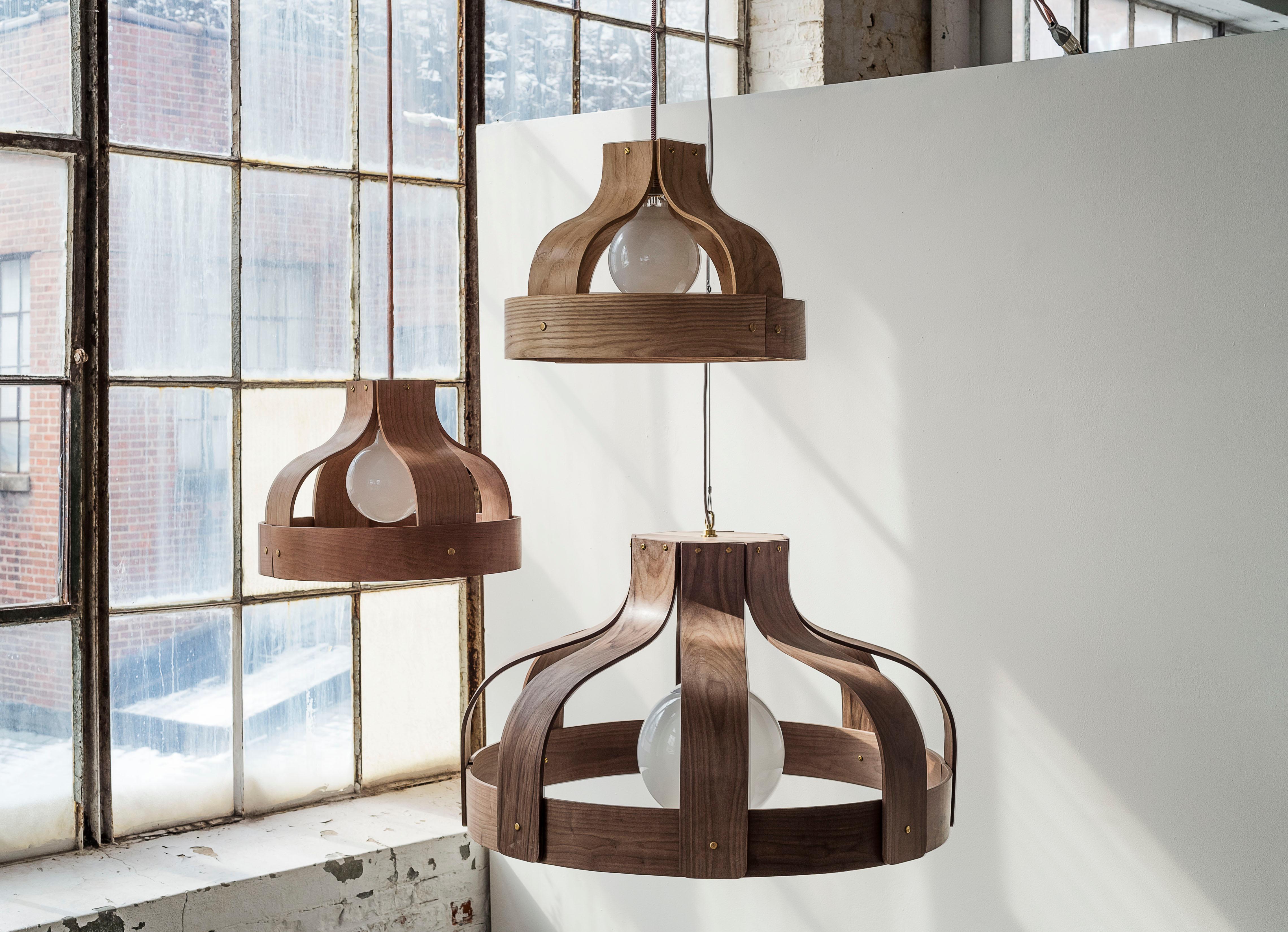 Woodwork Wood Pendant Light, Bound by Carnevale Studio, Cherry For Sale