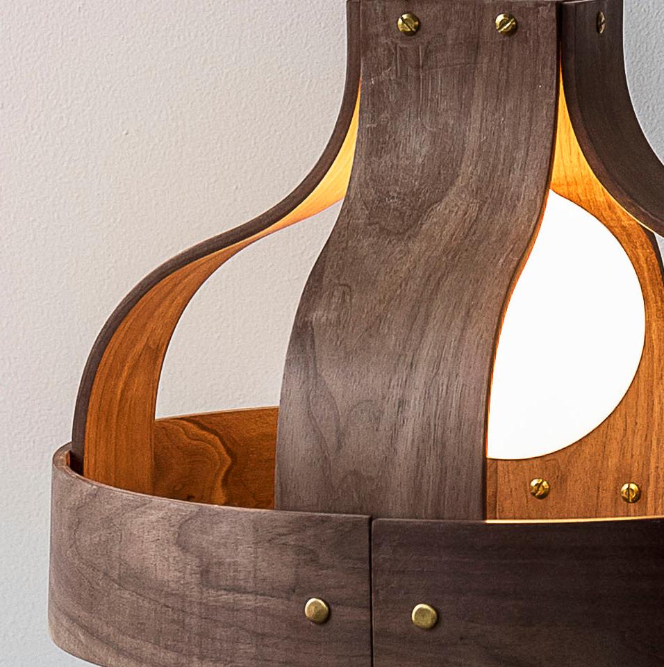 Modern Wood Pendant Light, Bound by Carnevale Studio, Walnut For Sale
