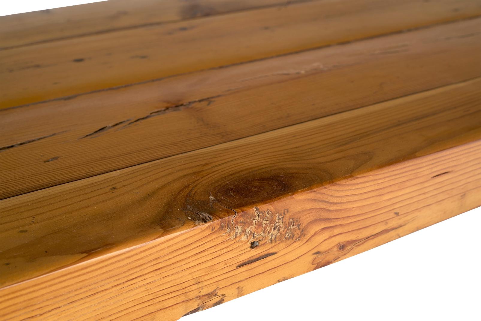 Wood Plank Top on Patinaed Steel Base Console For Sale 2