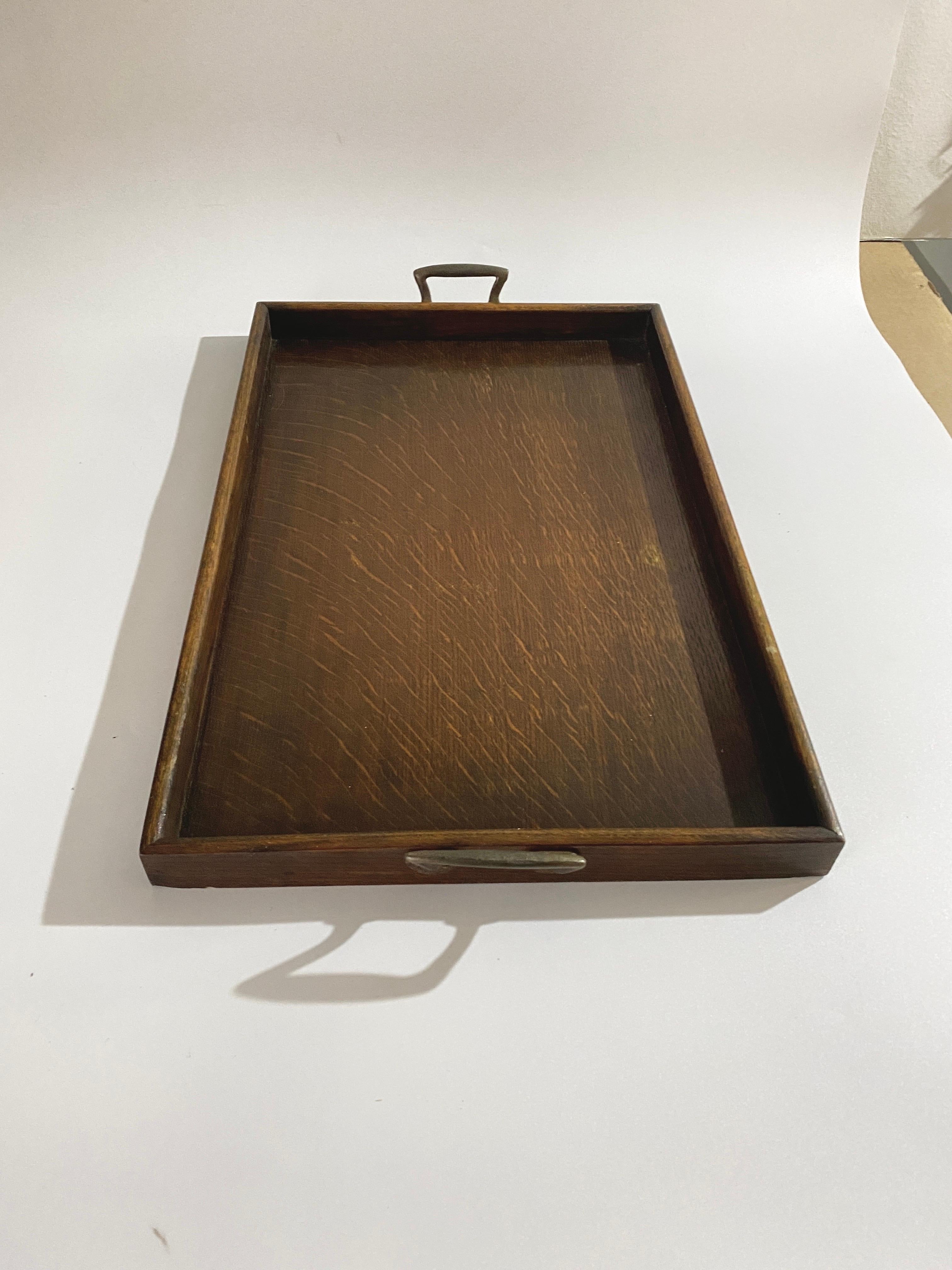 Wood Platter with Brass Handles Brown Color Old Patina, France, Circa 1940 In Good Condition In Auribeau sur Siagne, FR