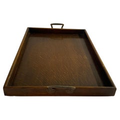 Wood Platter with Brass Handles Brown Color Old Patina, France, Circa 1940