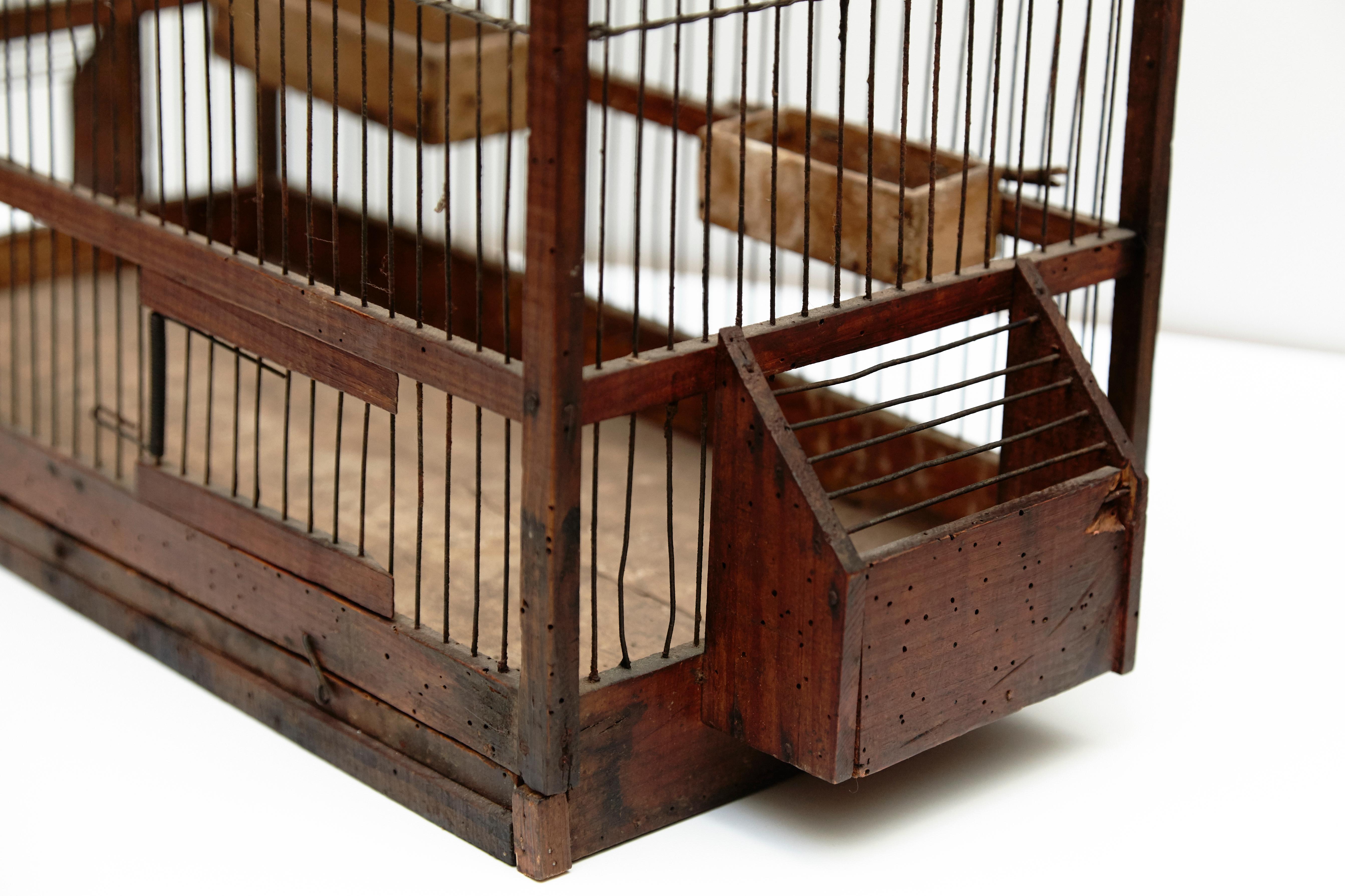 Wood Popular Traditional Bird Cage in Wood and Metal from France, circa 1930 2