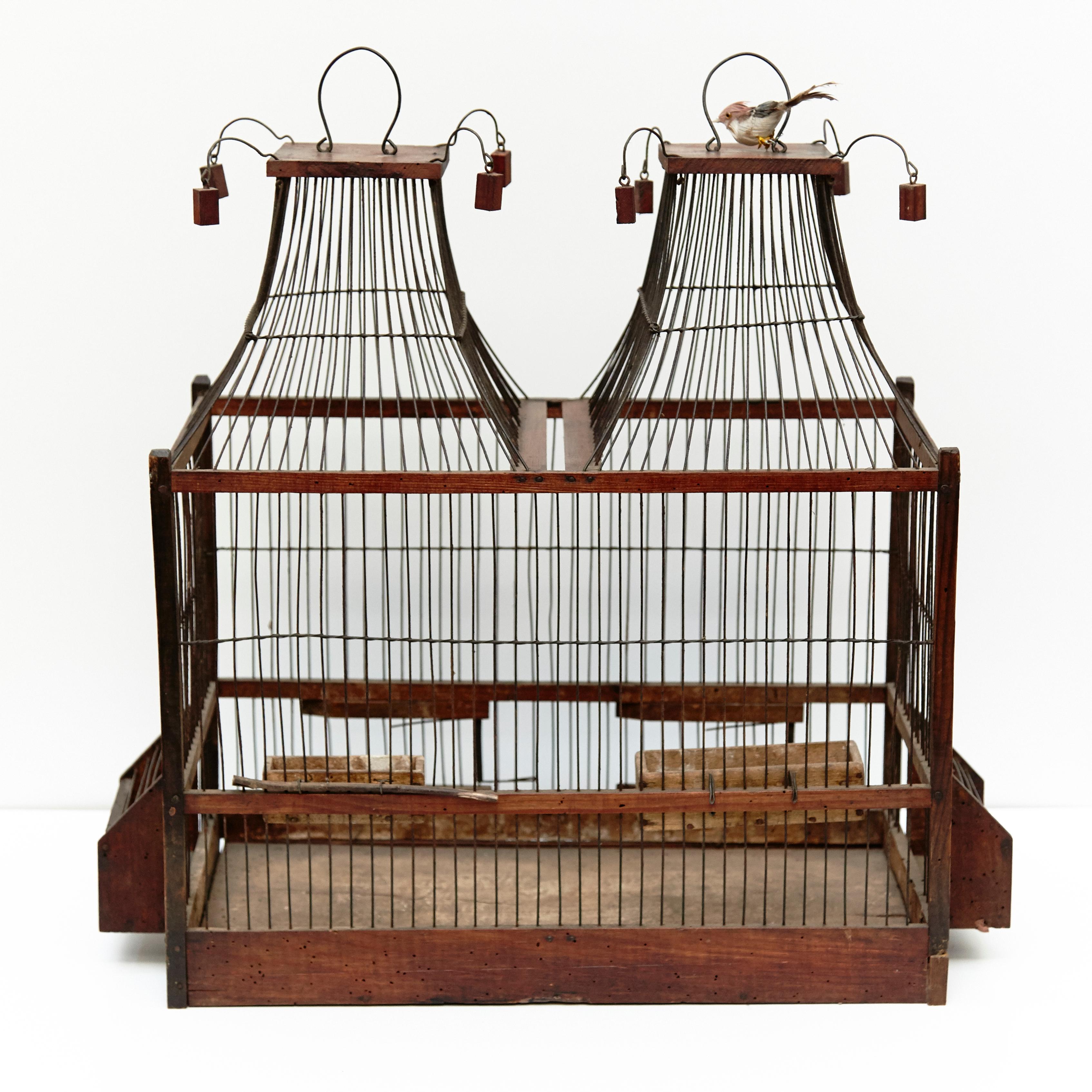 Wood Popular Traditional Bird Cage in Wood and Metal from France, circa 1930 3