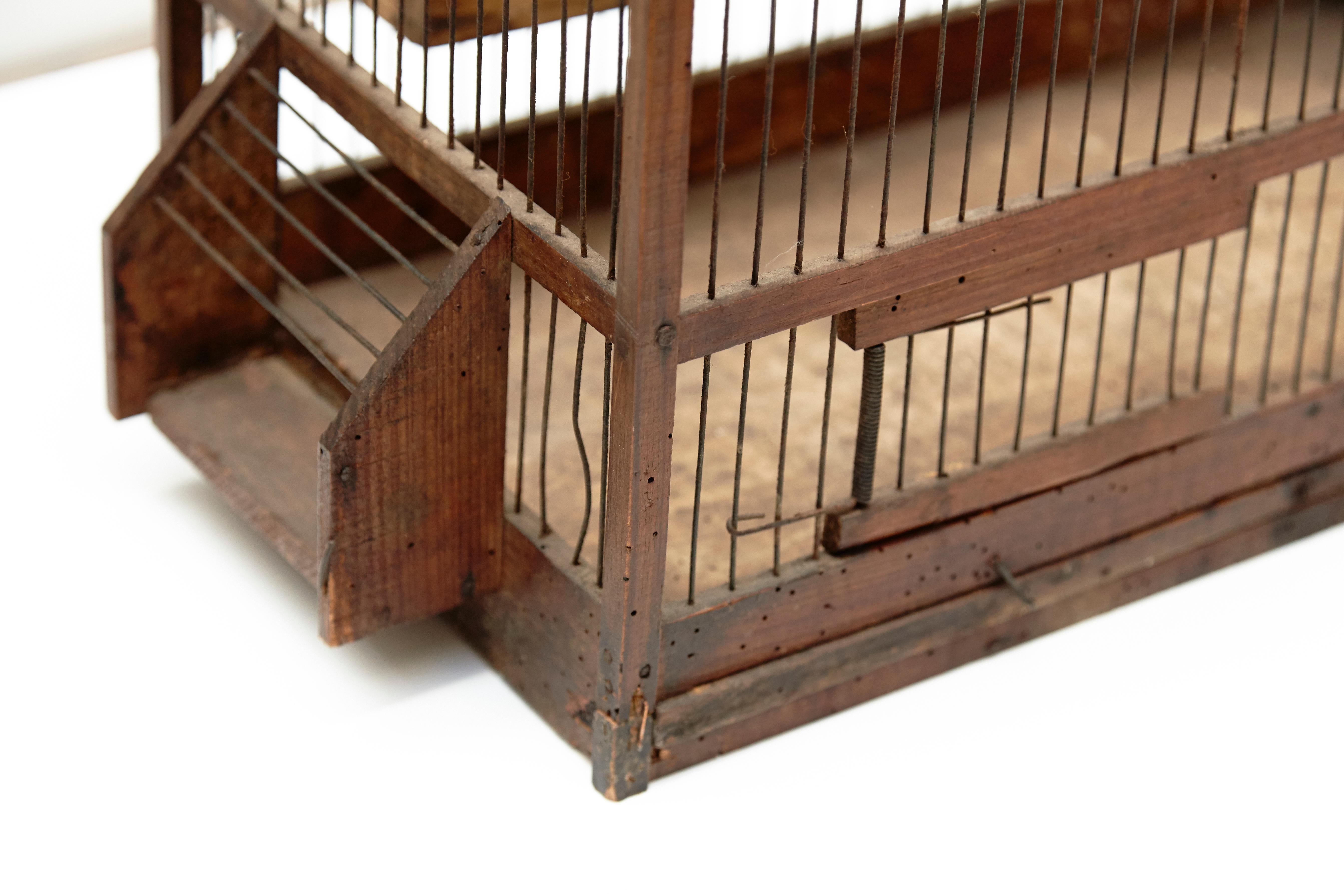 French Wood Popular Traditional Bird Cage in Wood and Metal from France, circa 1930