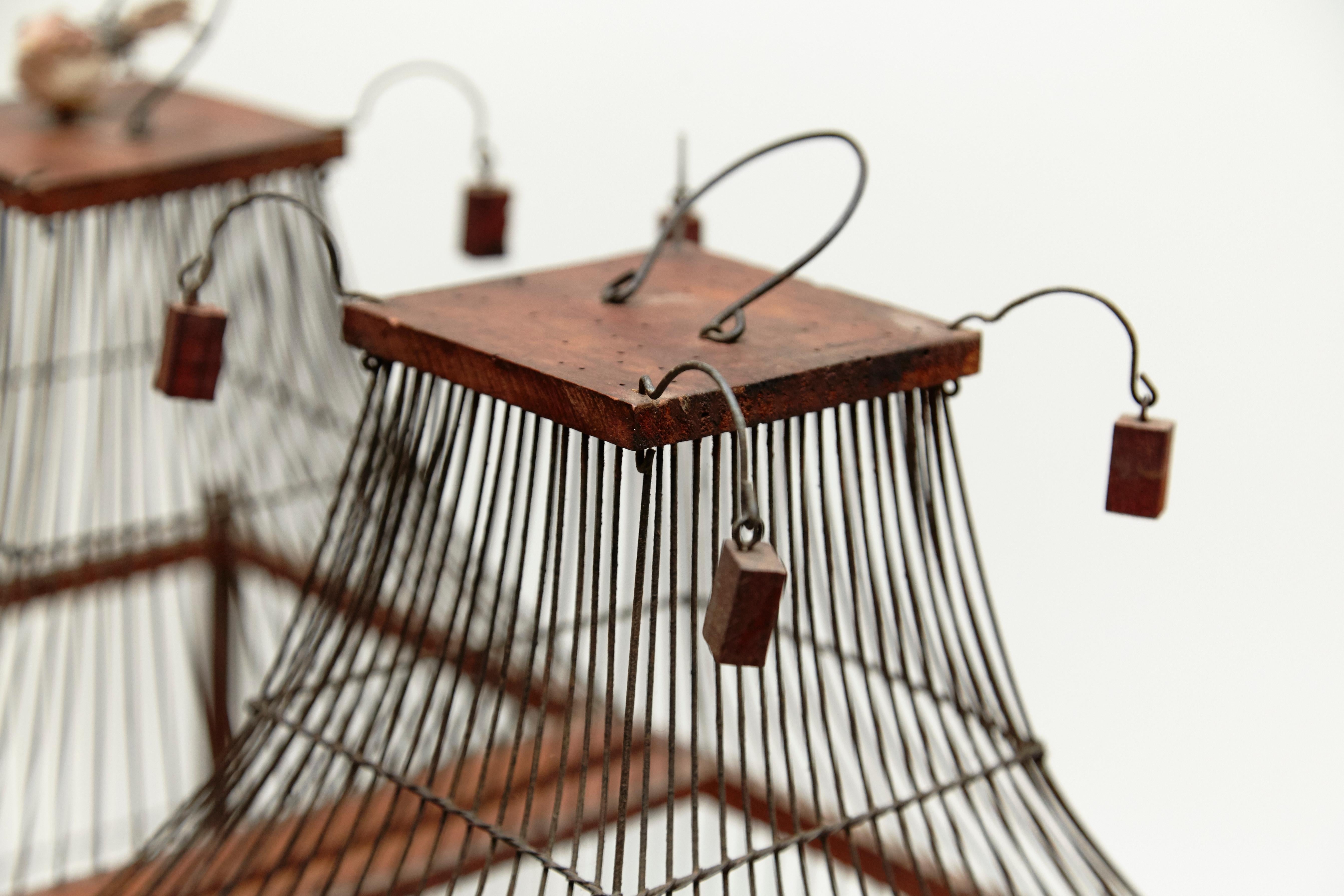 Wood Popular Traditional Bird Cage in Wood and Metal from France, circa 1930 In Good Condition In Barcelona, Barcelona