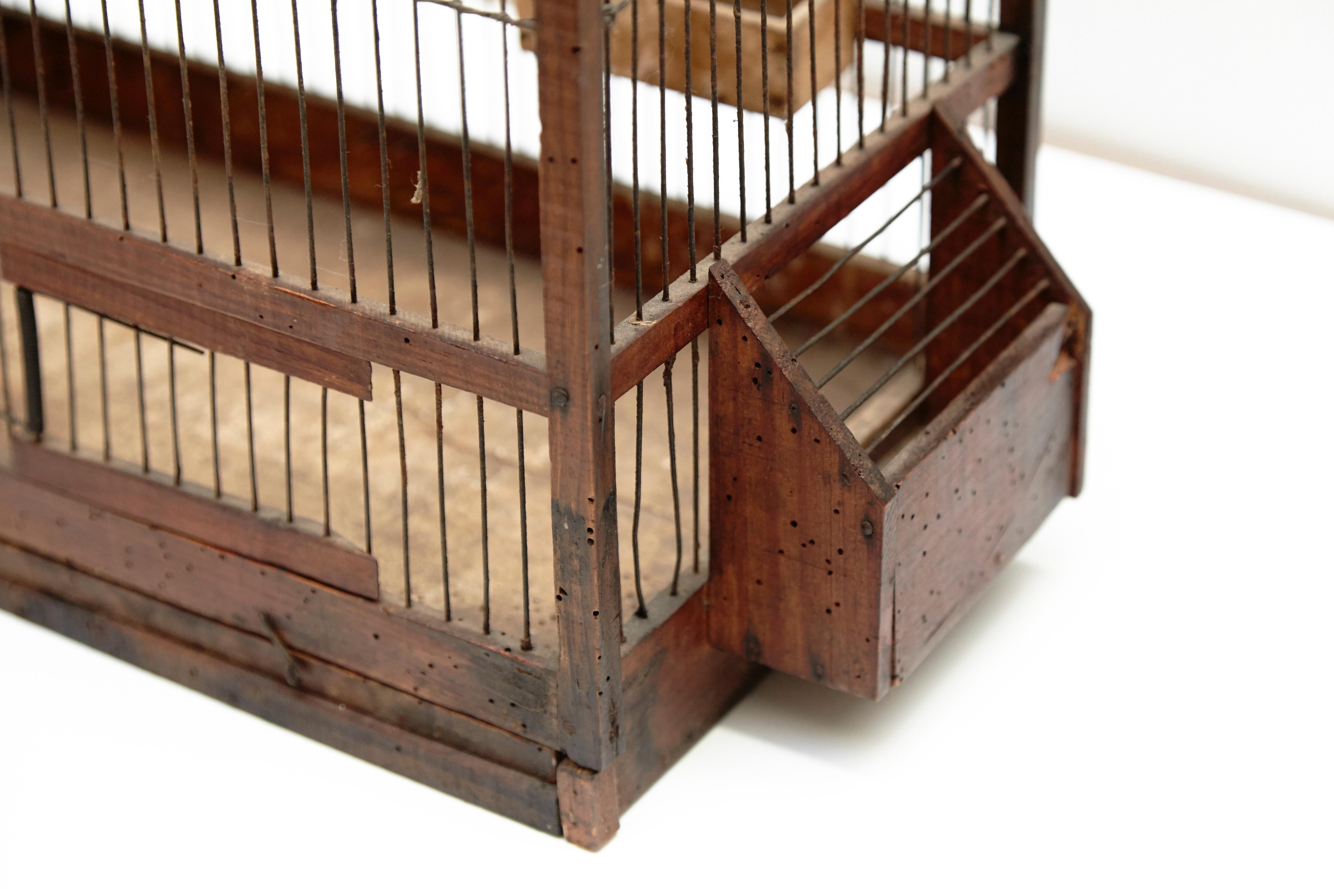 Wood Popular Traditional Bird Cage in Wood and Metal from France, circa 1930 1