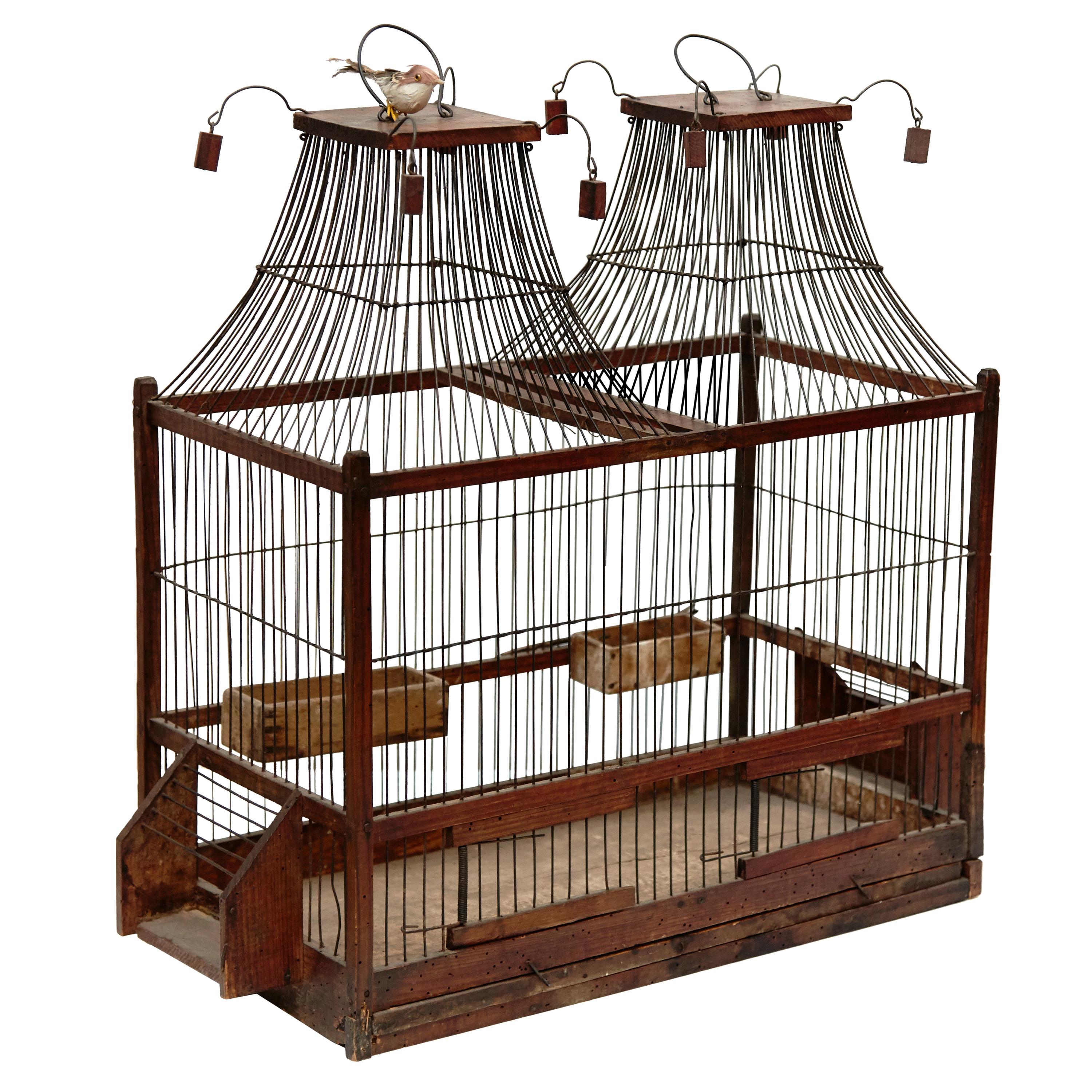 Wood Popular Traditional Bird Cage in Wood and Metal from France, circa 1930