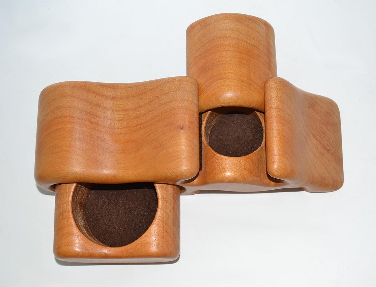 Hand-Carved Wood Puzzle Jewelry Box 1970's For Sale