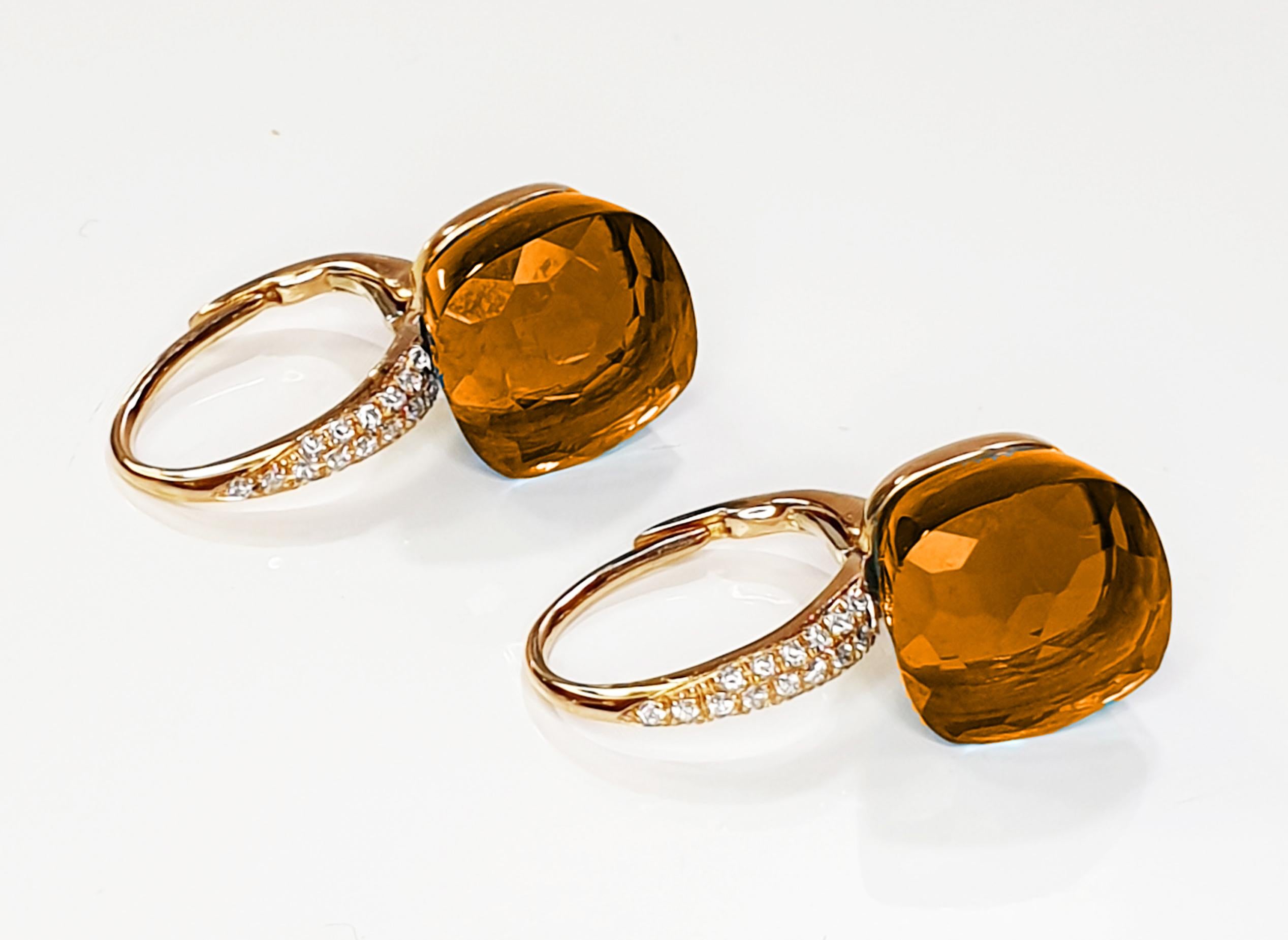 Pendientes Colgantes de Oro Rosa de 18 Kilates de Cuarzo de Madera con Pavé de Diamantes Contemporáneo en venta