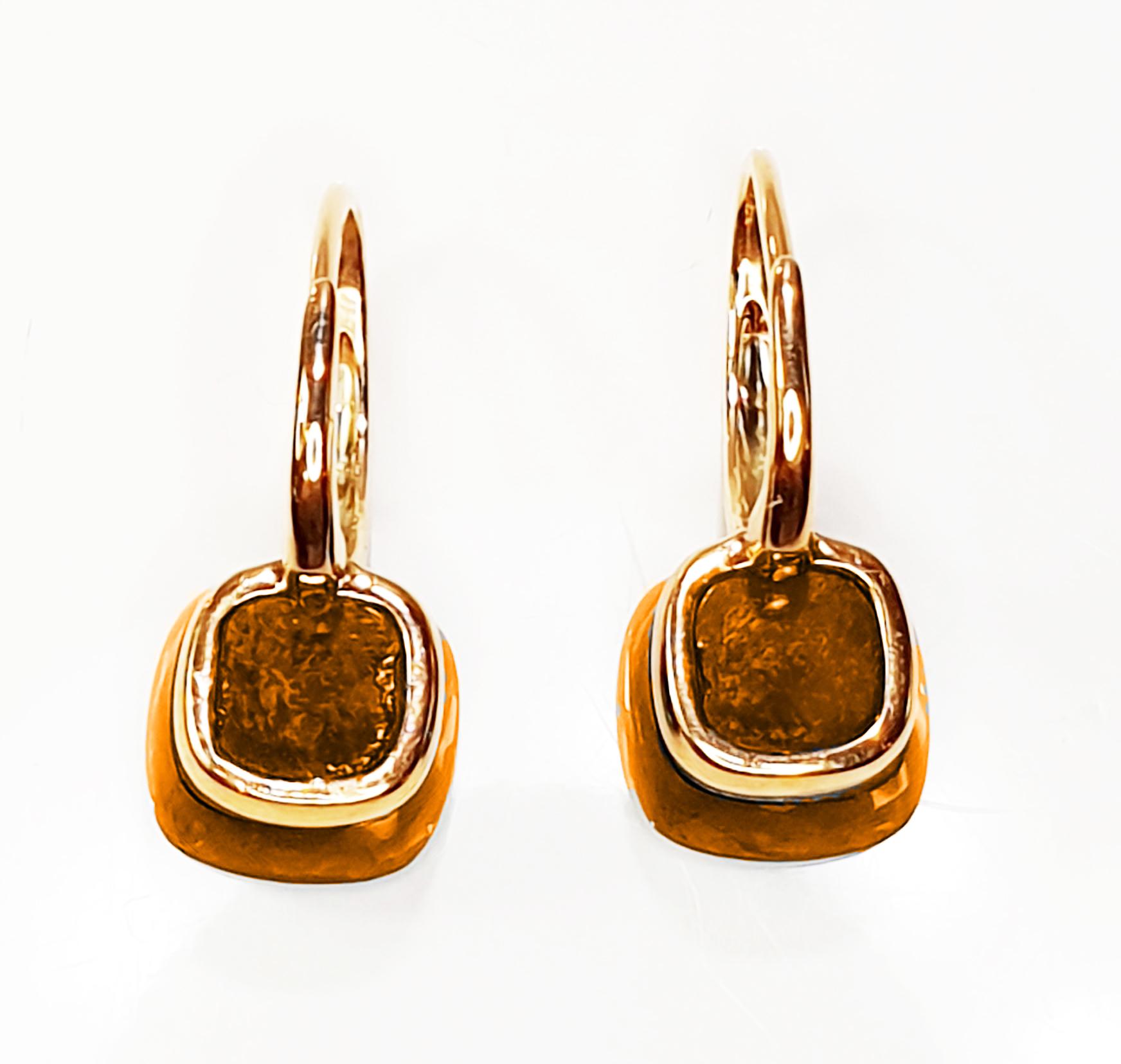Pendientes Colgantes de Oro Rosa de 18 Kilates de Cuarzo de Madera con Pavé de Diamantes en Nuevo estado para la venta en Bilbao, ES