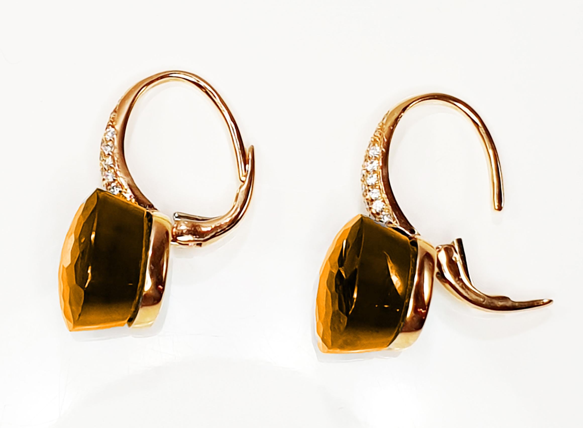 De las mujeres Pendientes Colgantes de Oro Rosa de 18 Kilates de Cuarzo de Madera con Pavé de Diamantes en venta