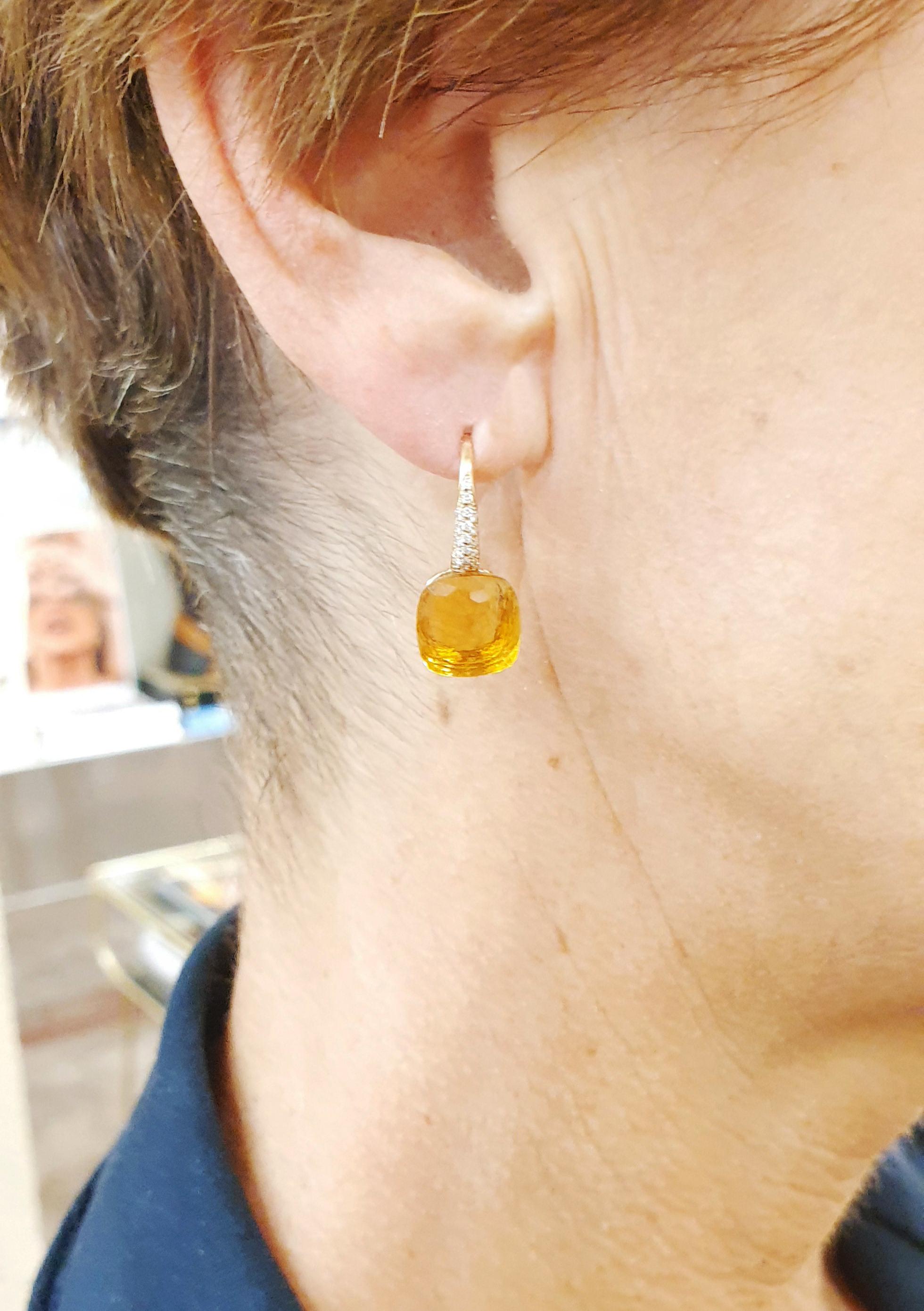 Pendientes Colgantes de Oro Rosa de 18 Kilates de Cuarzo de Madera con Pavé de Diamantes en venta 1