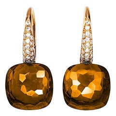Wood Quartz 18 Karat Rose Gold Dangle Earrings with Pave of Diamonds
