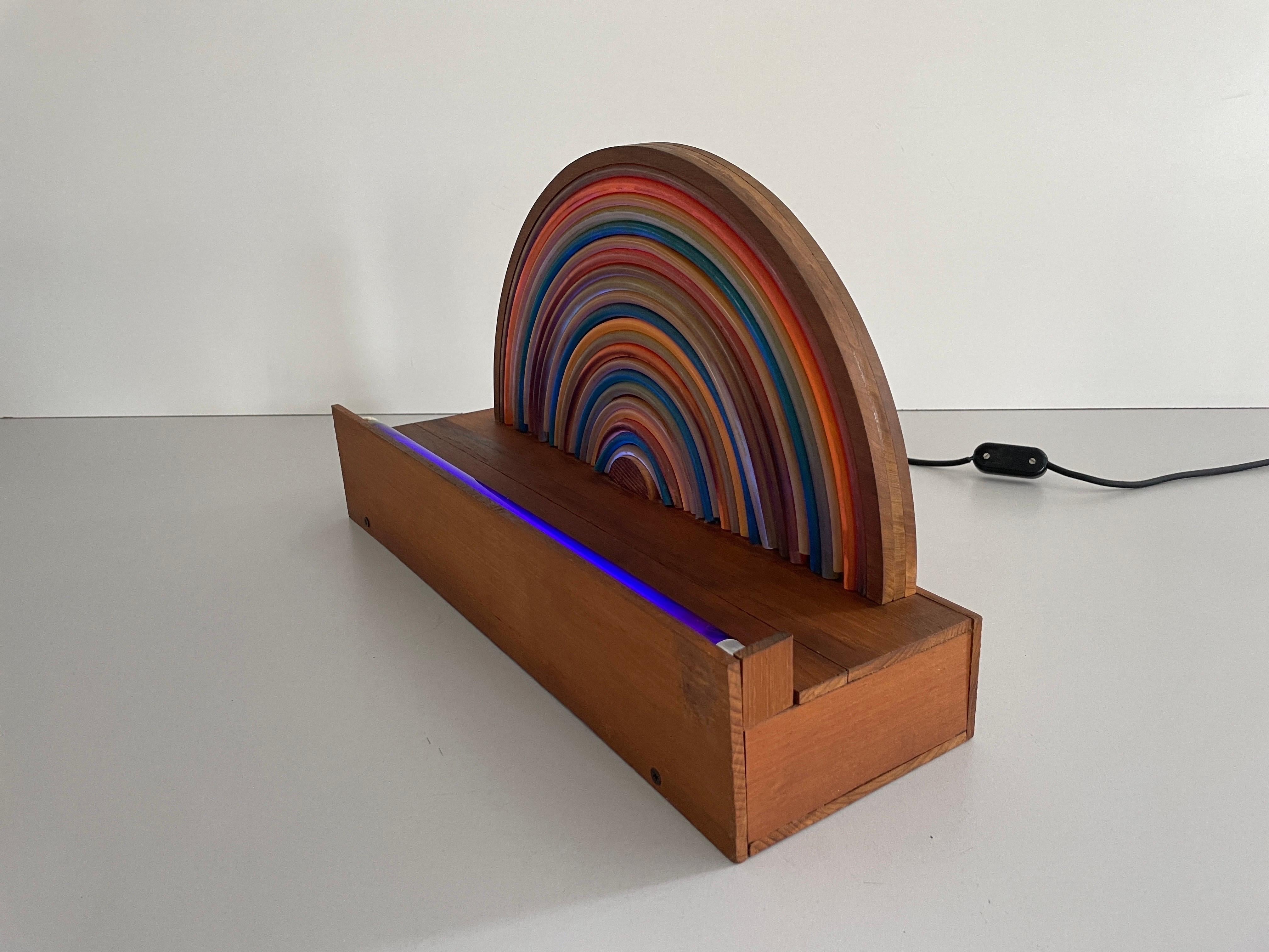 Wood Rainbow Bedside Night Lamp with Fluorescent Light, 1960s, Italy For Sale 6