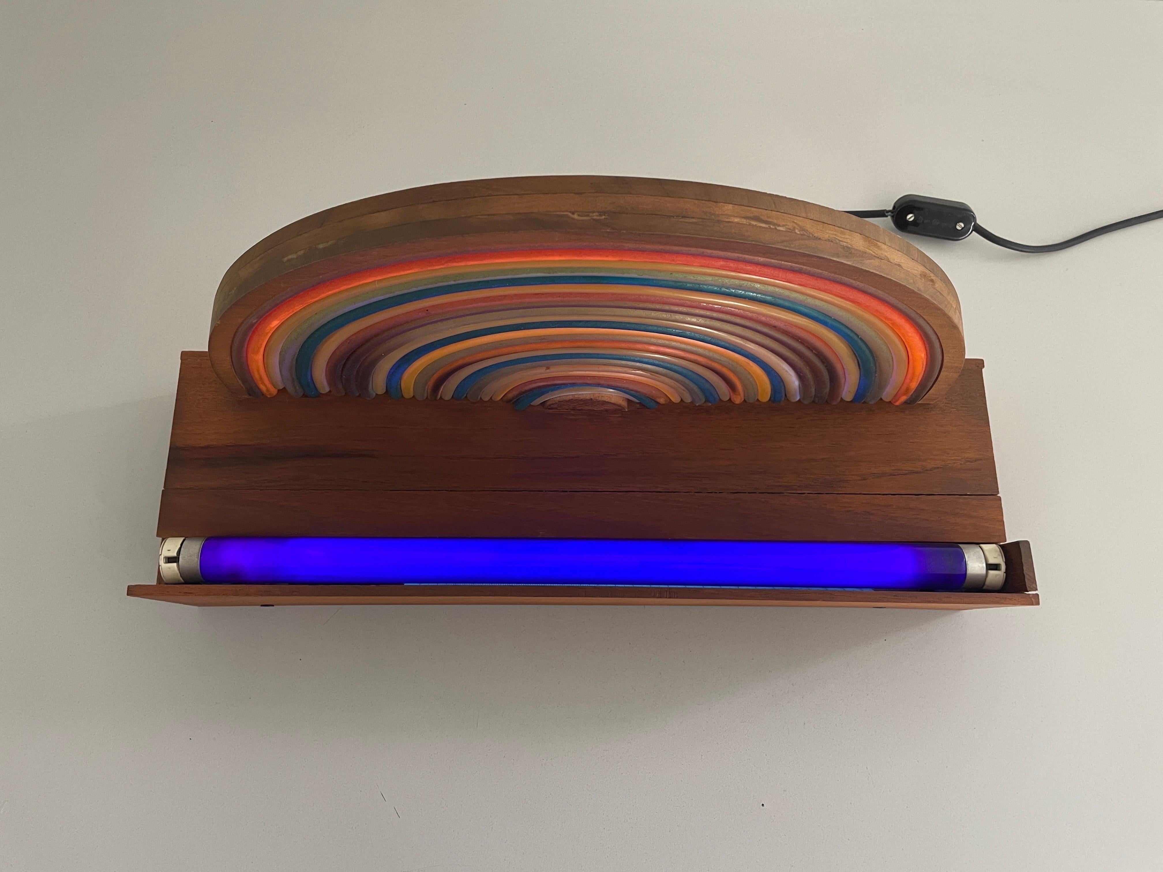 Wood Rainbow Bedside Night Lamp with Fluorescent Light, 1960s, Italy For Sale 7