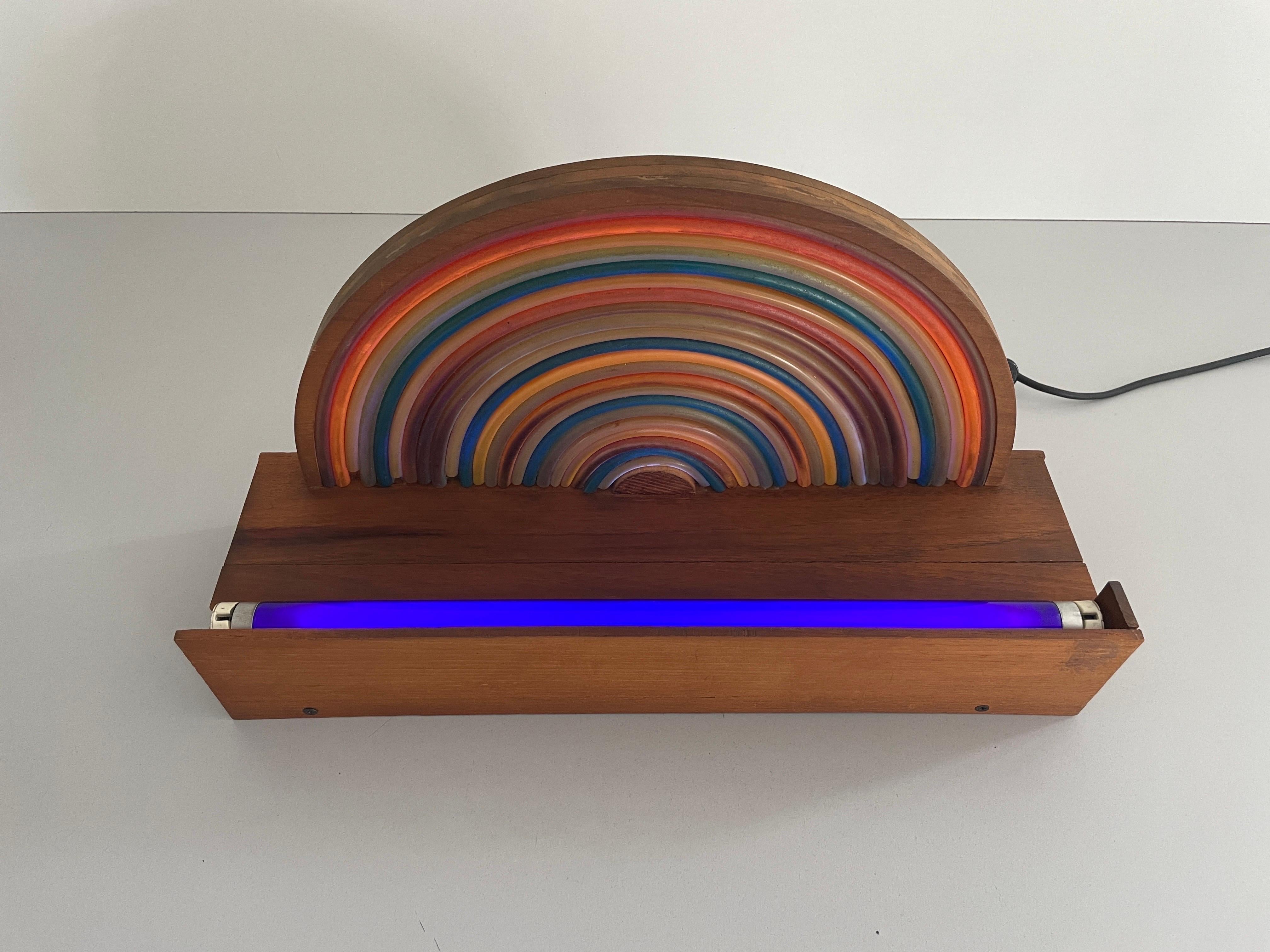 Wood Rainbow Bedside Night Lamp with Fluorescent Light, 1960s, Italy For Sale 8