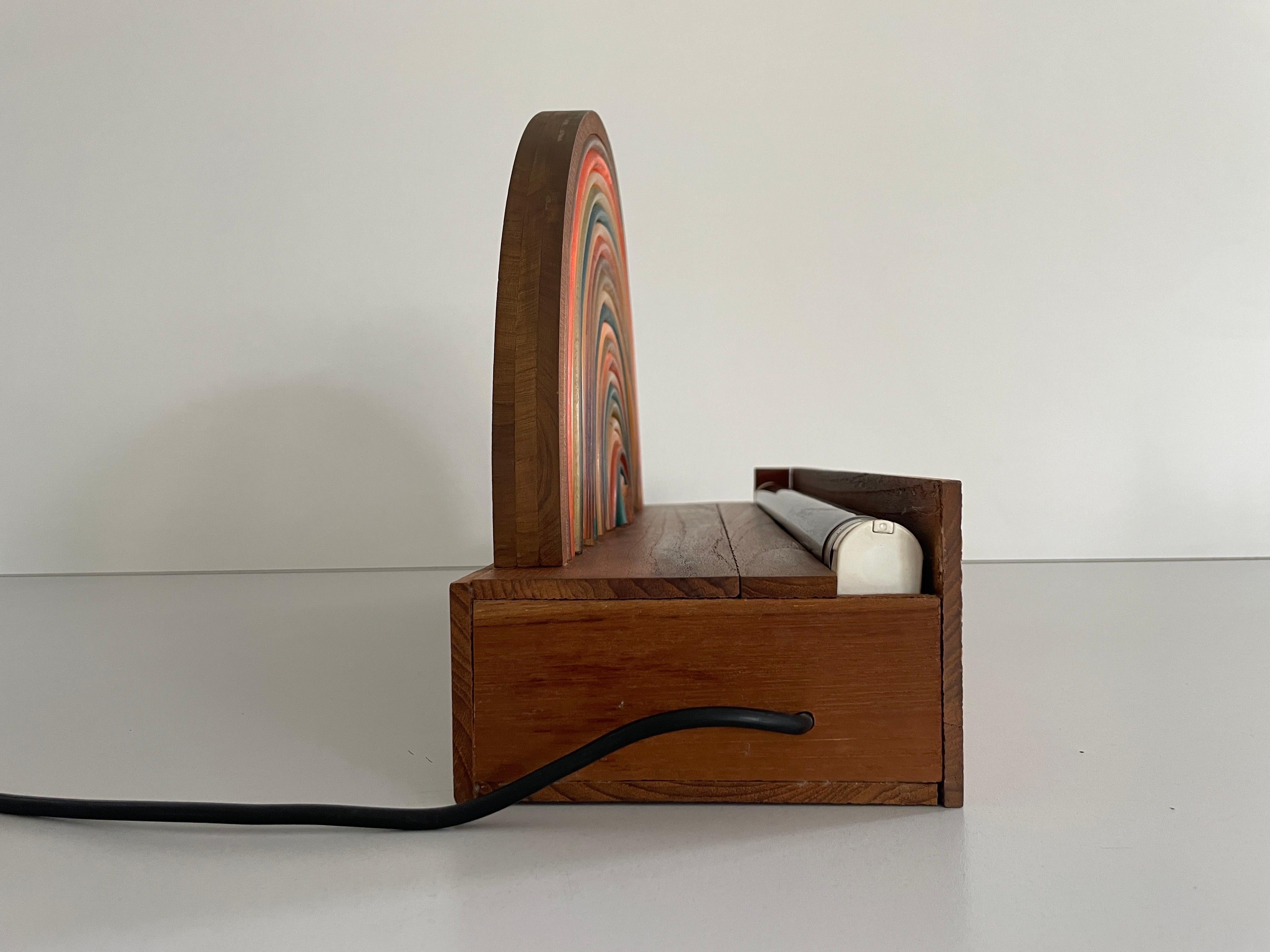 Wood Rainbow Bedside Night Lamp with Fluorescent Light, 1960s, Italy For Sale 10