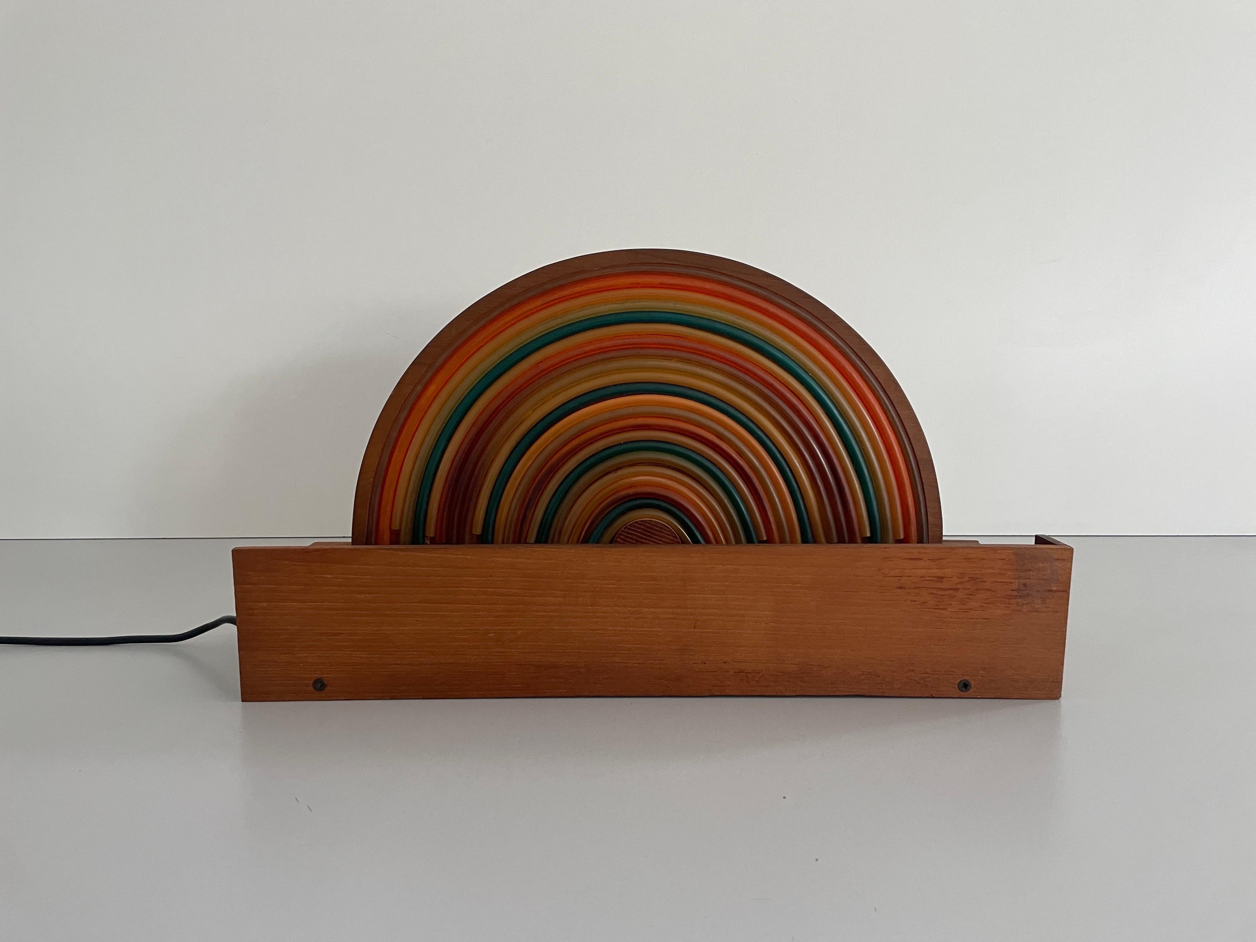 Mid-Century Modern Wood Rainbow Bedside Night Lamp with Fluorescent Light, 1960s, Italy For Sale