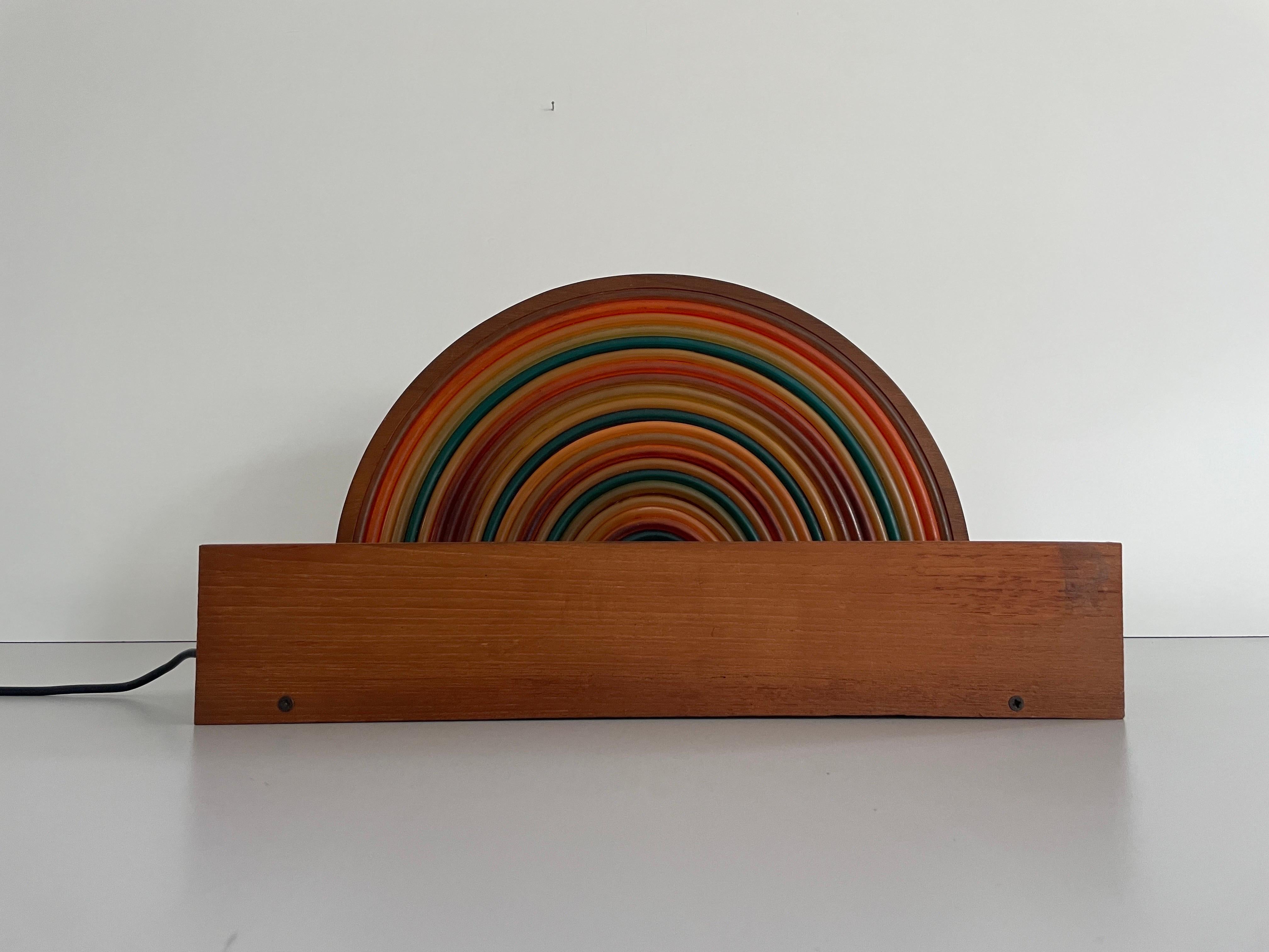 Italian Wood Rainbow Bedside Night Lamp with Fluorescent Light, 1960s, Italy For Sale